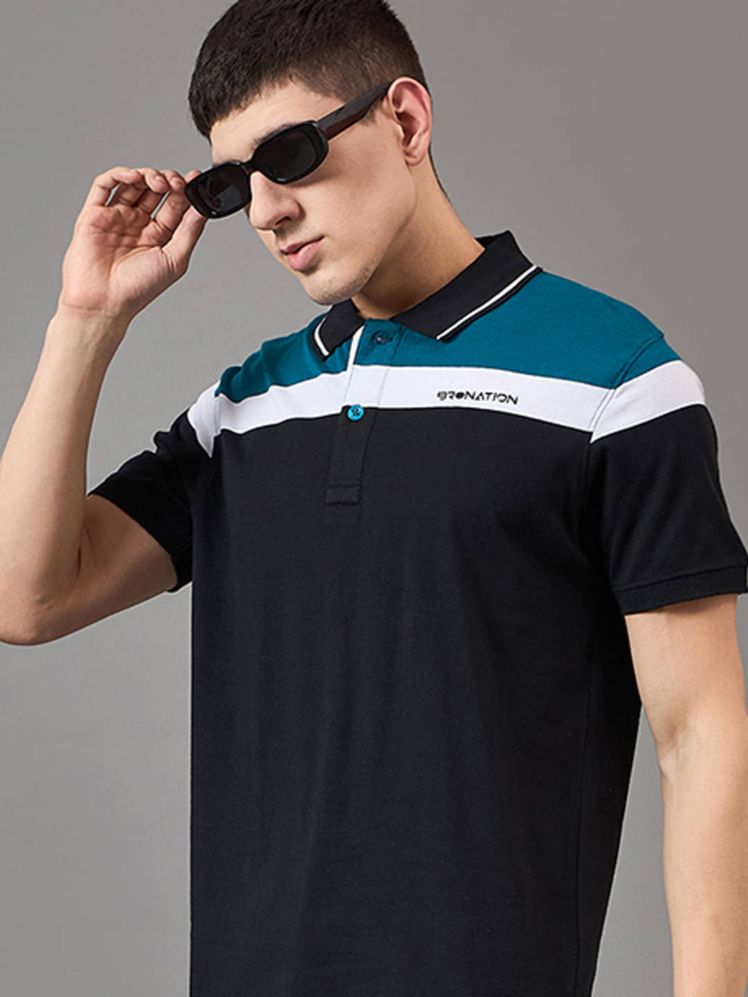     			BRONATION Pack of 1 Cotton Regular Fit Striped Half Sleeves Men's Polo T Shirt ( Navy )