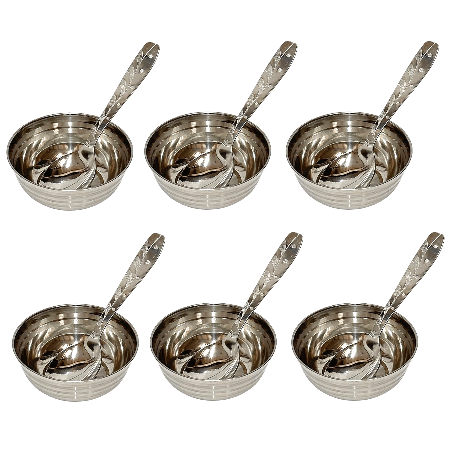     			Dynore Bowl with spoon Stainless Steel Serving Bowl 160 ml Silver ( Set of 12 )