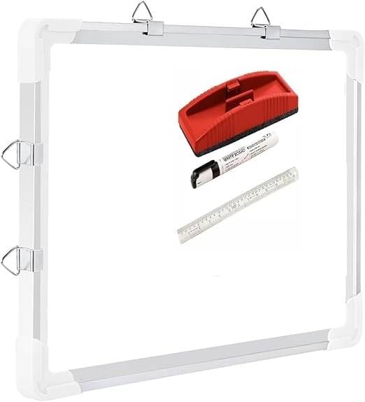     			Eclet 1x1.5 Feet Non-Magnetic Double-Sided White Board and Chalkboard Combo with 1 Marker and 1 Duster | Ideal Use for Home, Office, with Sliding Hanging Clips, Robust Aluminum Frame