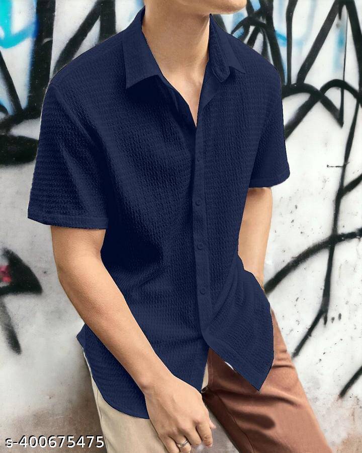 Filose Polyester Regular Fit Solids Half Sleeves Men's Casual Shirt - Navy Blue ( Pack of 1 )     			Filose Polyester Regular Fit Solids Half Sleeves Men's Casual Shirt - Navy Blue ( Pack of 1 )