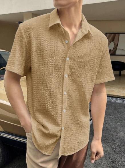     			Filose Polyester Regular Fit Popcorn Textured Half Sleeves Men's Casual Shirt - Cream ( Pack of 1 )