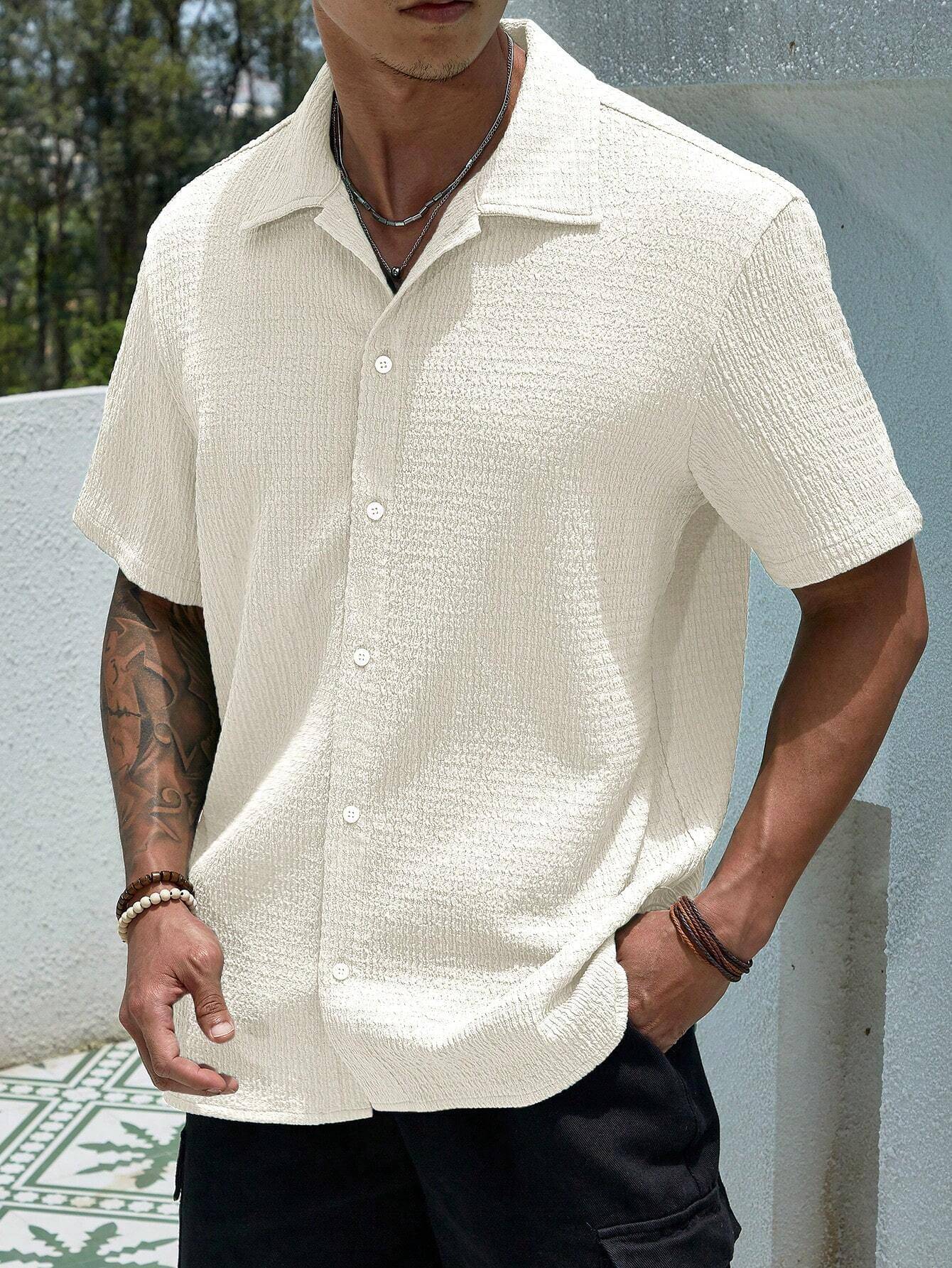     			Filose Polyester Regular Fit Popcorn Textured Half Sleeves Men's Casual Shirt - White ( Pack of 1 )