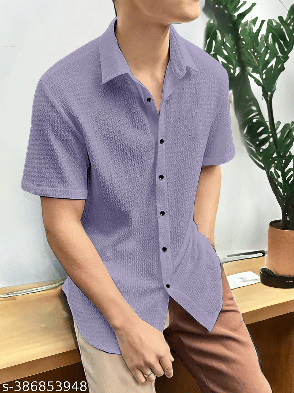     			Filose Polyester Regular Fit Popcorn Textured Half Sleeves Men's Casual Shirt - Purple ( Pack of 1 )