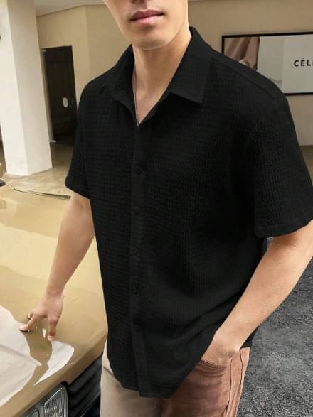     			Filose Polyester Regular Fit Popcorn Textured Half Sleeves Men's Casual Shirt - Black ( Pack of 1 )