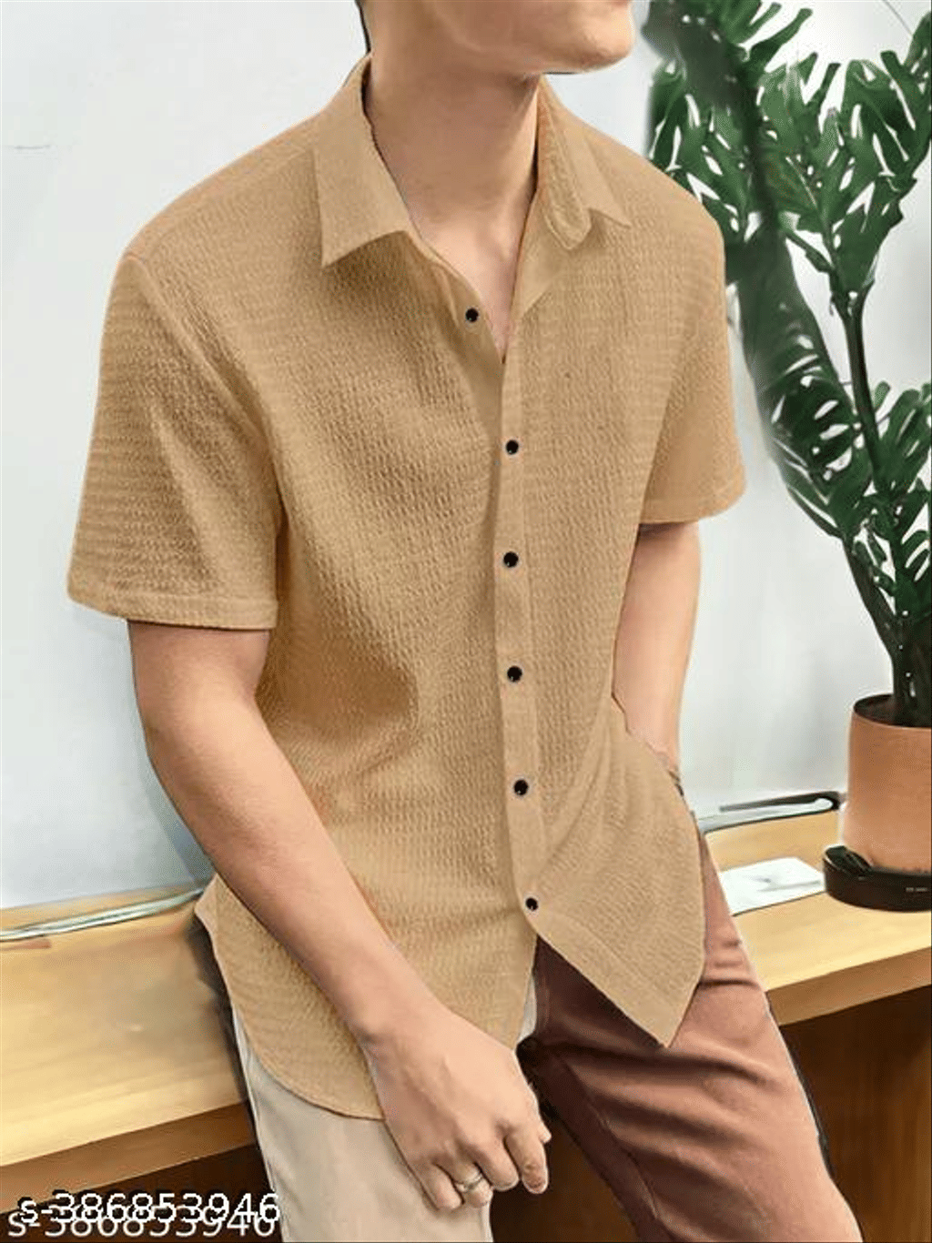    			Filose Polyester Regular Fit Popcorn Textured Half Sleeves Men's Casual Shirt - Cream ( Pack of 1 )