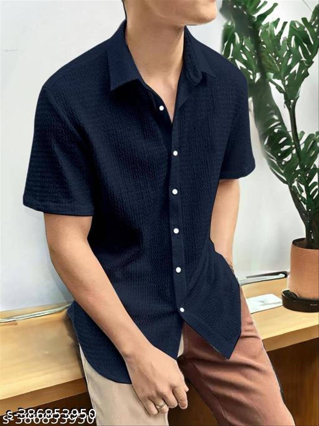     			Filose Polyester Regular Fit Popcorn Textured Half Sleeves Men's Casual Shirt - Navy Blue ( Pack of 1 )