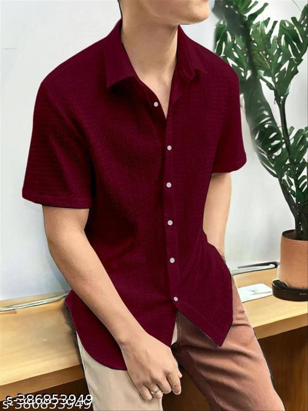     			Filose Polyester Regular Fit Popcorn Textured Half Sleeves Men's Casual Shirt - Maroon ( Pack of 1 )