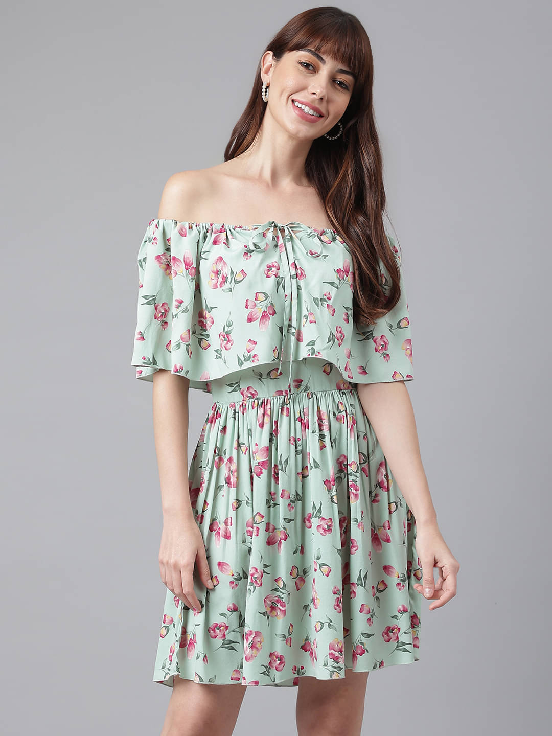     			Flamboyant Women Polyester Printed Cut Out Dress ( Green )
