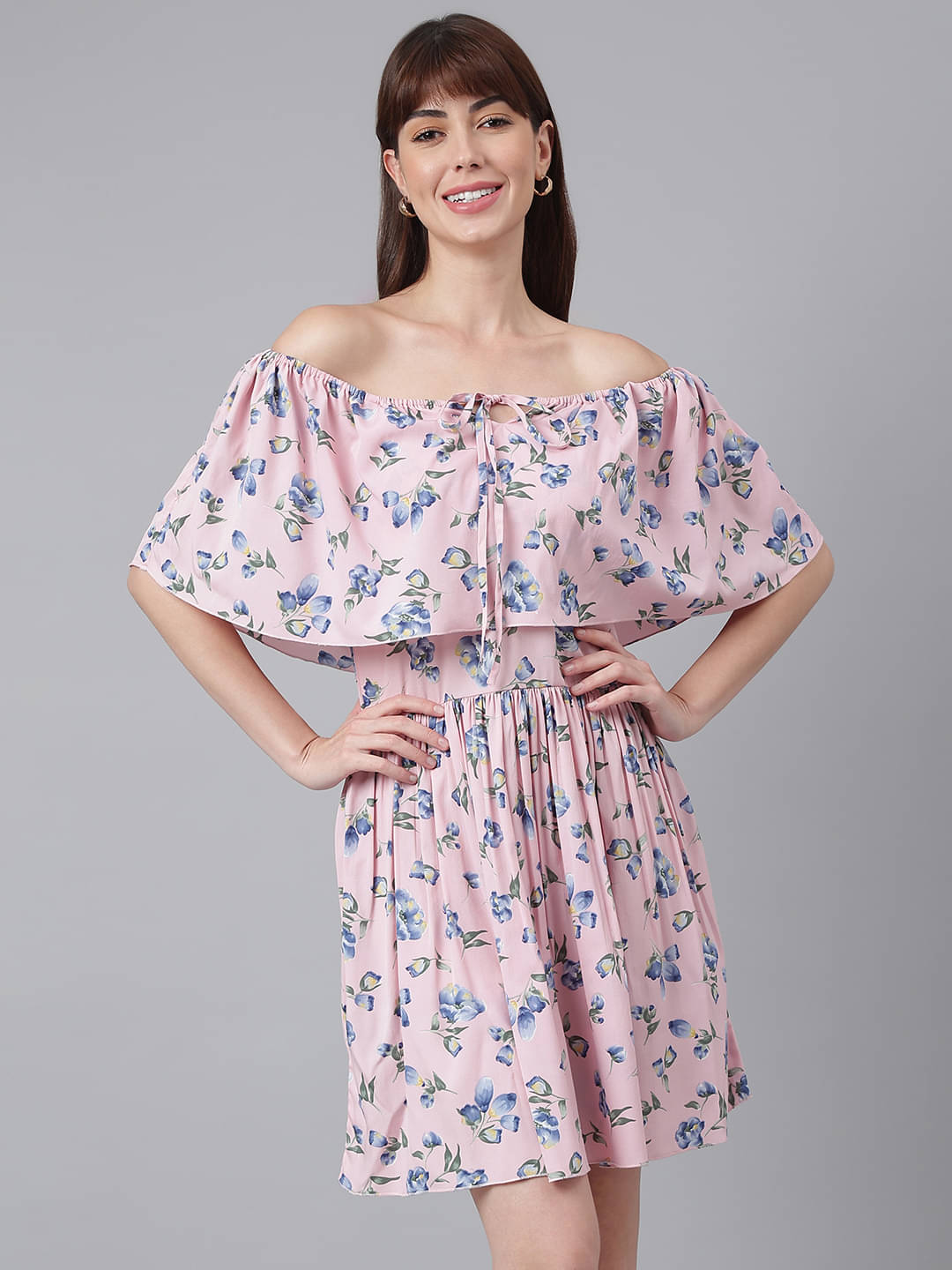     			Flamboyant Women Polyester Printed Cut Out Dress ( Pink )