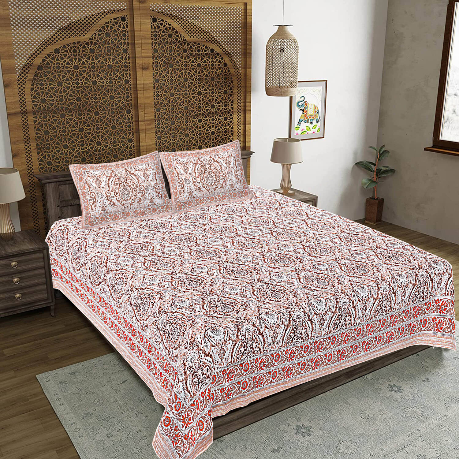     			FrionKandy Living Cotton 1 Double King Bedsheet with 2 Pillow Covers ( Brown )
