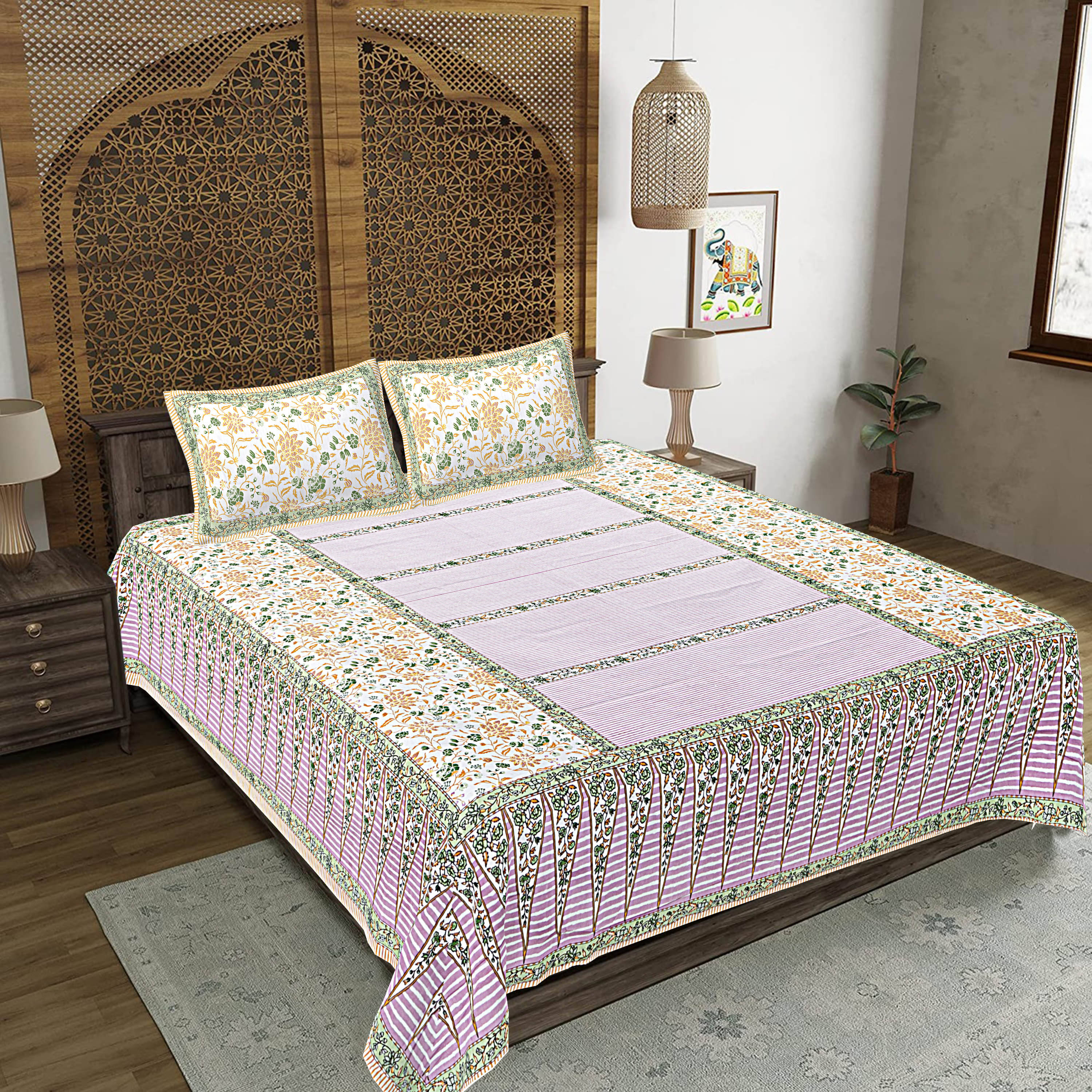     			FrionKandy Living Cotton 1 Double King Bedsheet with 2 Pillow Covers ( Green )