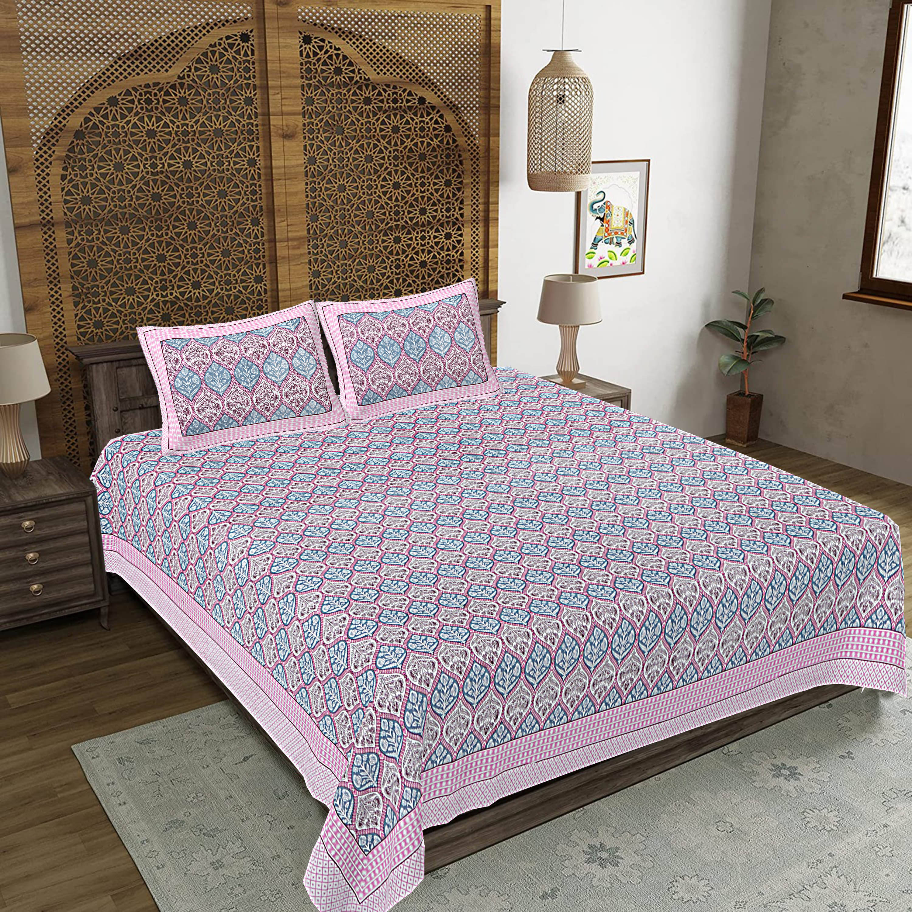     			FrionKandy Living Cotton 1 Double King Bedsheet with 2 Pillow Covers ( Pink )