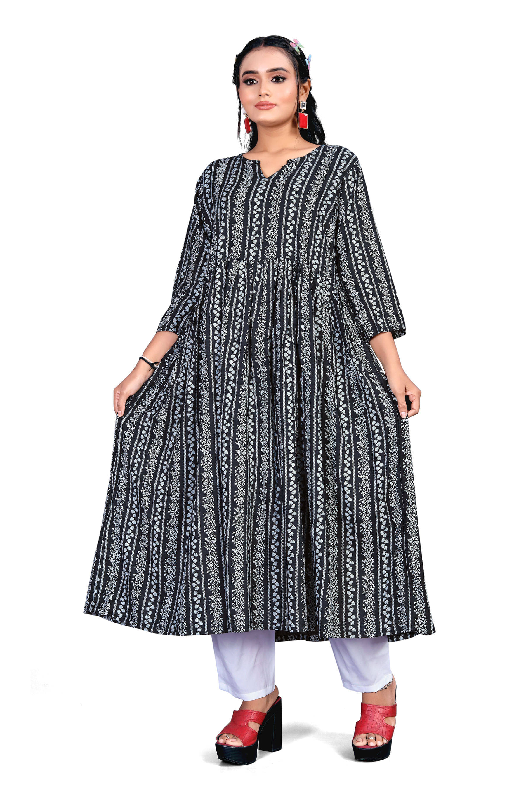INDIAN SILKS Rayon Printed Kurti With Pants Women's Stitched Salwar Suit - Black ( Pack of 1 )     			INDIAN SILKS Rayon Printed Kurti With Pants Women's Stitched Salwar Suit - Black ( Pack of 1 )