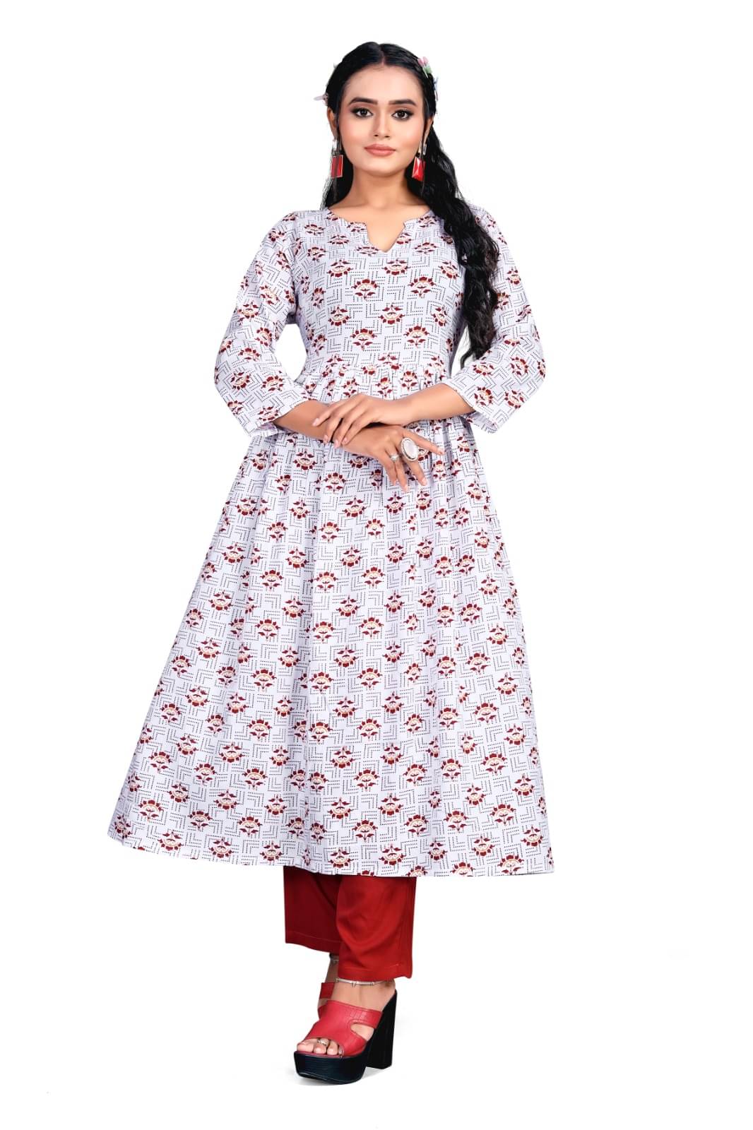 INDIAN SILKS Rayon Printed Kurti With Pants Women's Stitched Salwar Suit - White ( Pack of 1 )     			INDIAN SILKS Rayon Printed Kurti With Pants Women's Stitched Salwar Suit - White ( Pack of 1 )