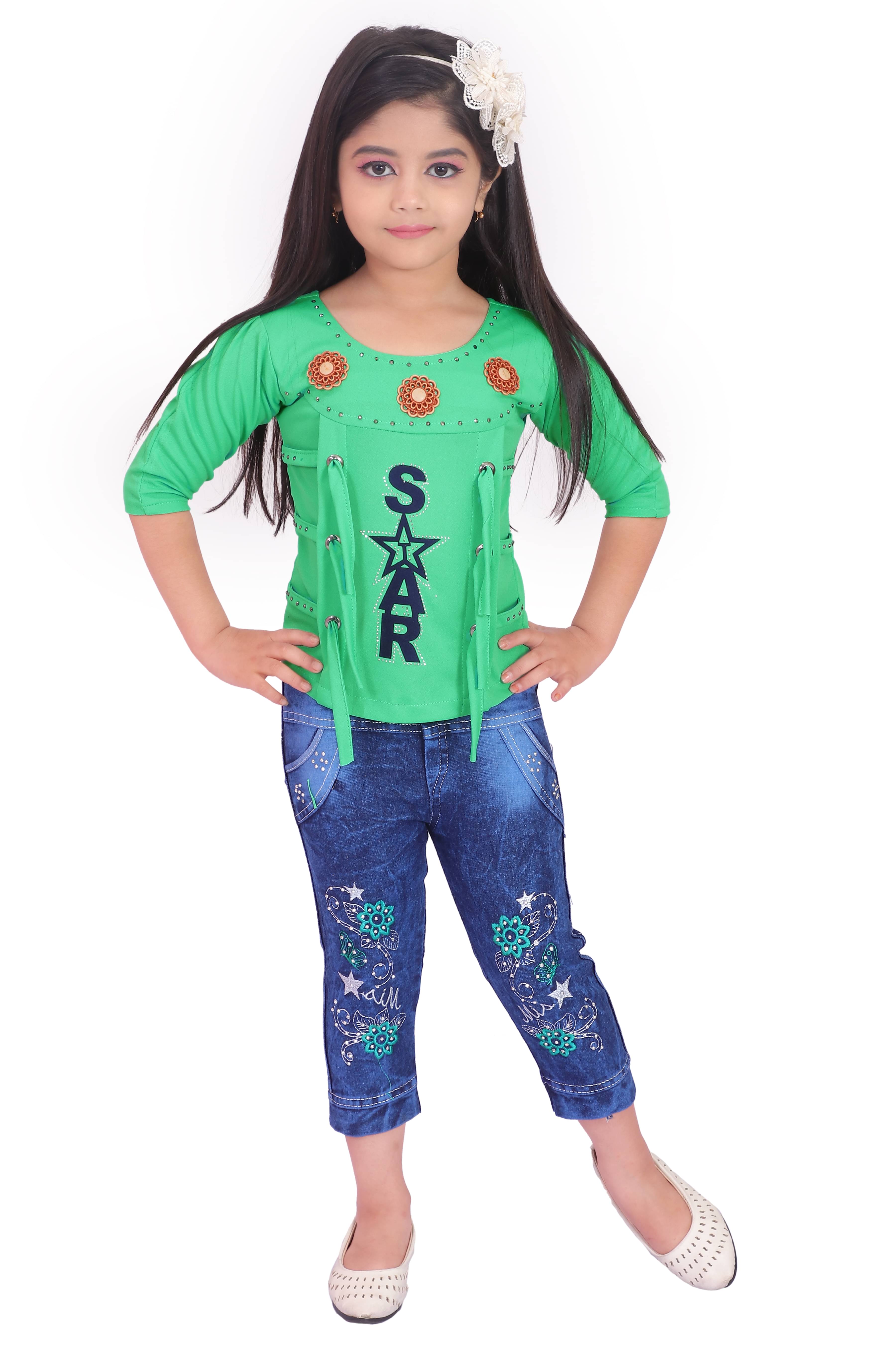     			NIPU CREATION Pack of 1 Girls Denim Top With Jeans ( Multi Color )