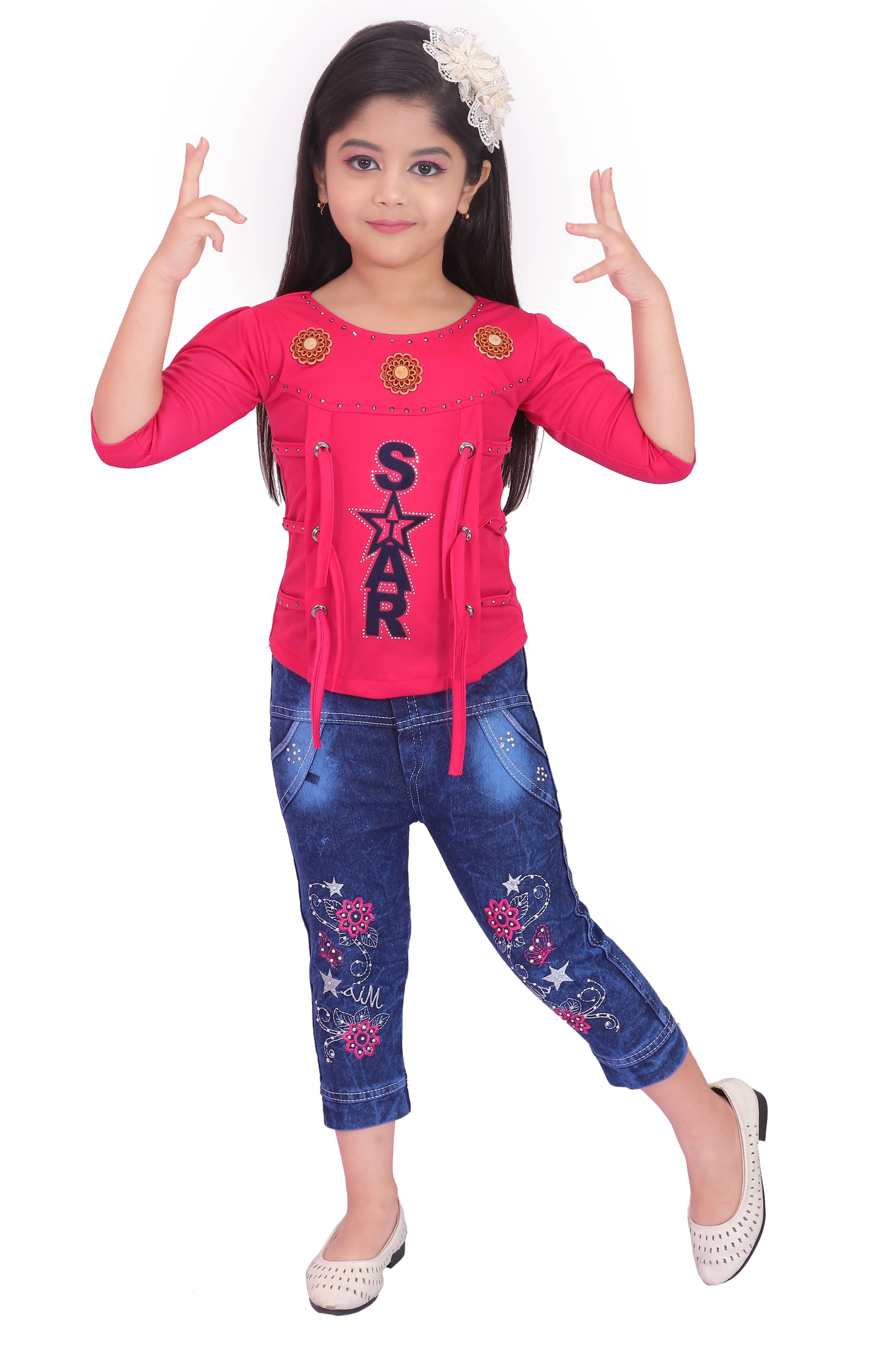     			NIPU CREATION Pack of 1 Girls Denim Top With Jeans ( Multi Color )