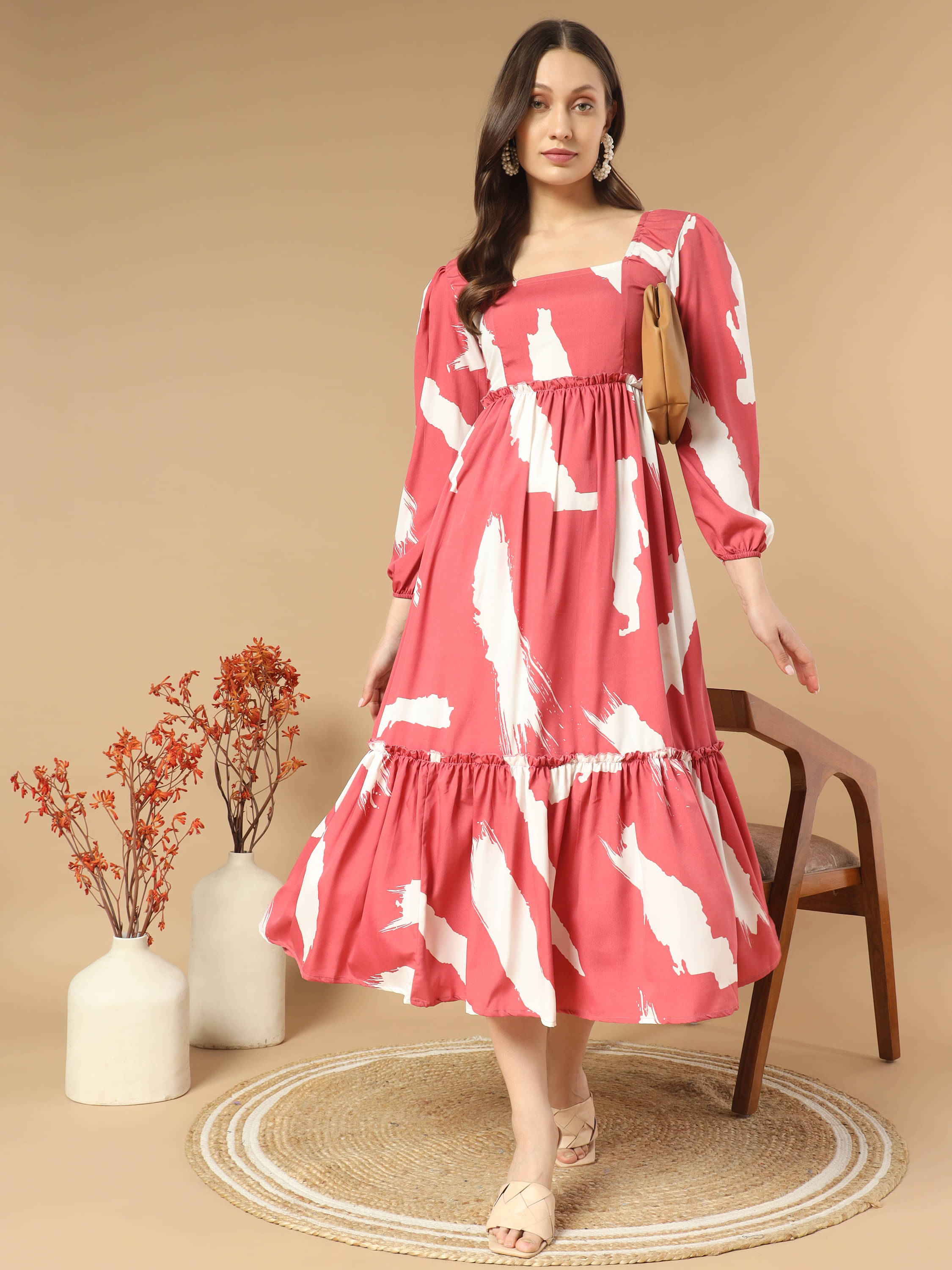 OTABU Rayon Printed Midi Women's Fit & Flare Dress - Pink ( Pack of 1 ) OTABU Rayon Printed Midi Women's Fit & Flare Dress - Pink ( Pack of 1 )