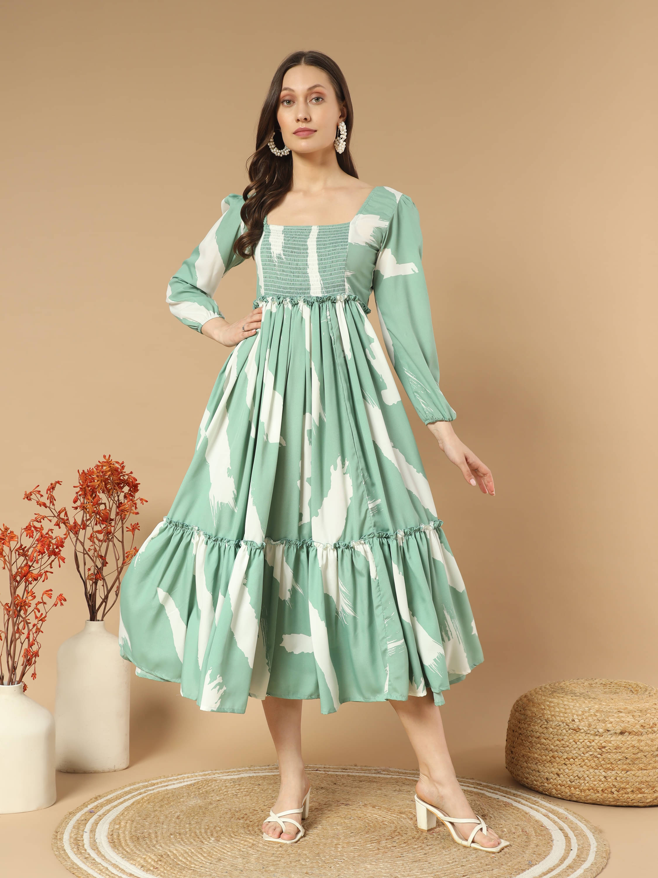 OTABU Rayon Printed Midi Women's Fit & Flare Dress - Mint Green ( Pack of 1 ) OTABU Rayon Printed Midi Women's Fit & Flare Dress - Mint Green ( Pack of 1 )