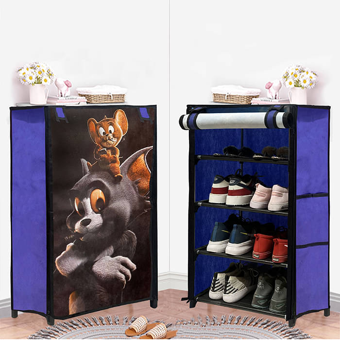 RMERCHANTS 4 Layer Metal Shoe Rack Stand with Print Cover Shoe Organiser for Home & Office (Blue) RMERCHANTS 4 Layer Metal Shoe Rack Stand with Print Cover Shoe Organiser for Home & Office (Blue)