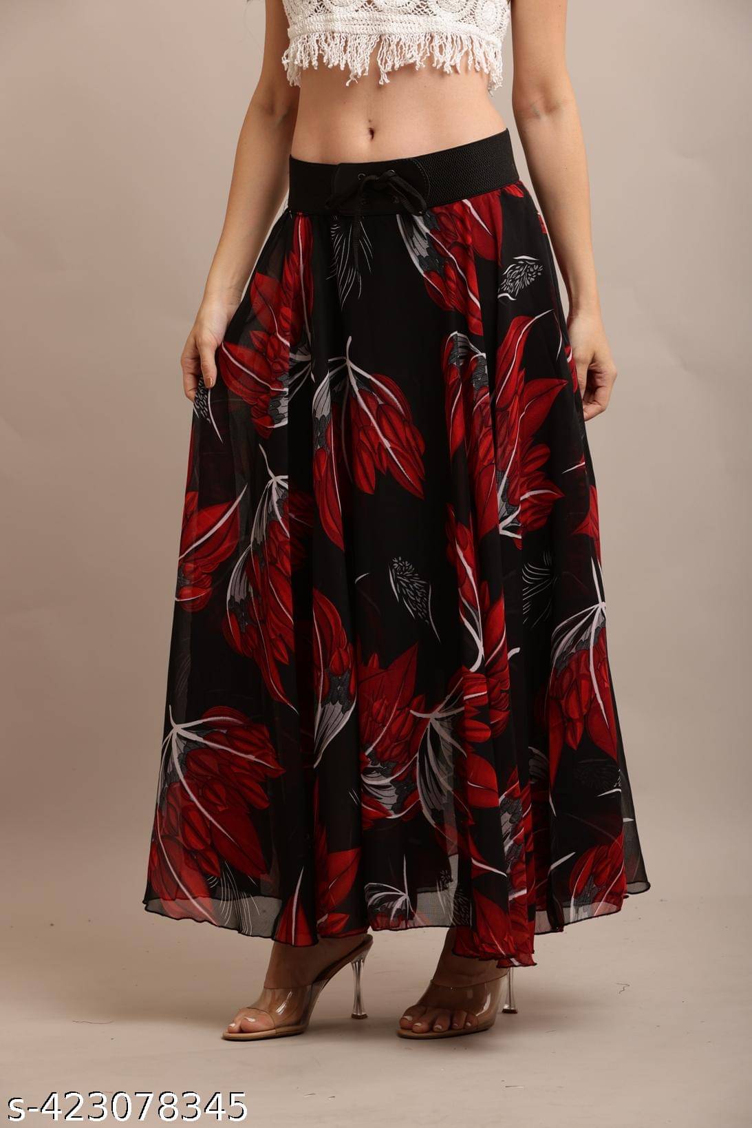     			Raabta Fashion Red Georgette Women's Flared Skirt ( Pack of 1 )