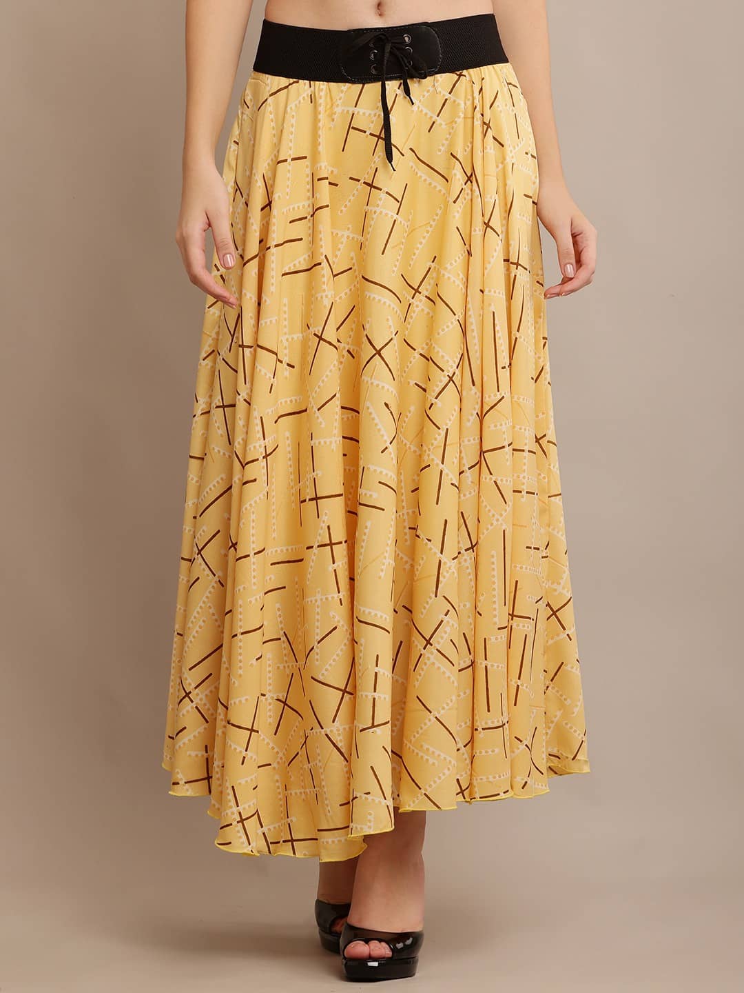 Raabta Fashion Yellow Crepe Women's Flared Skirt ( Pack of 1 )