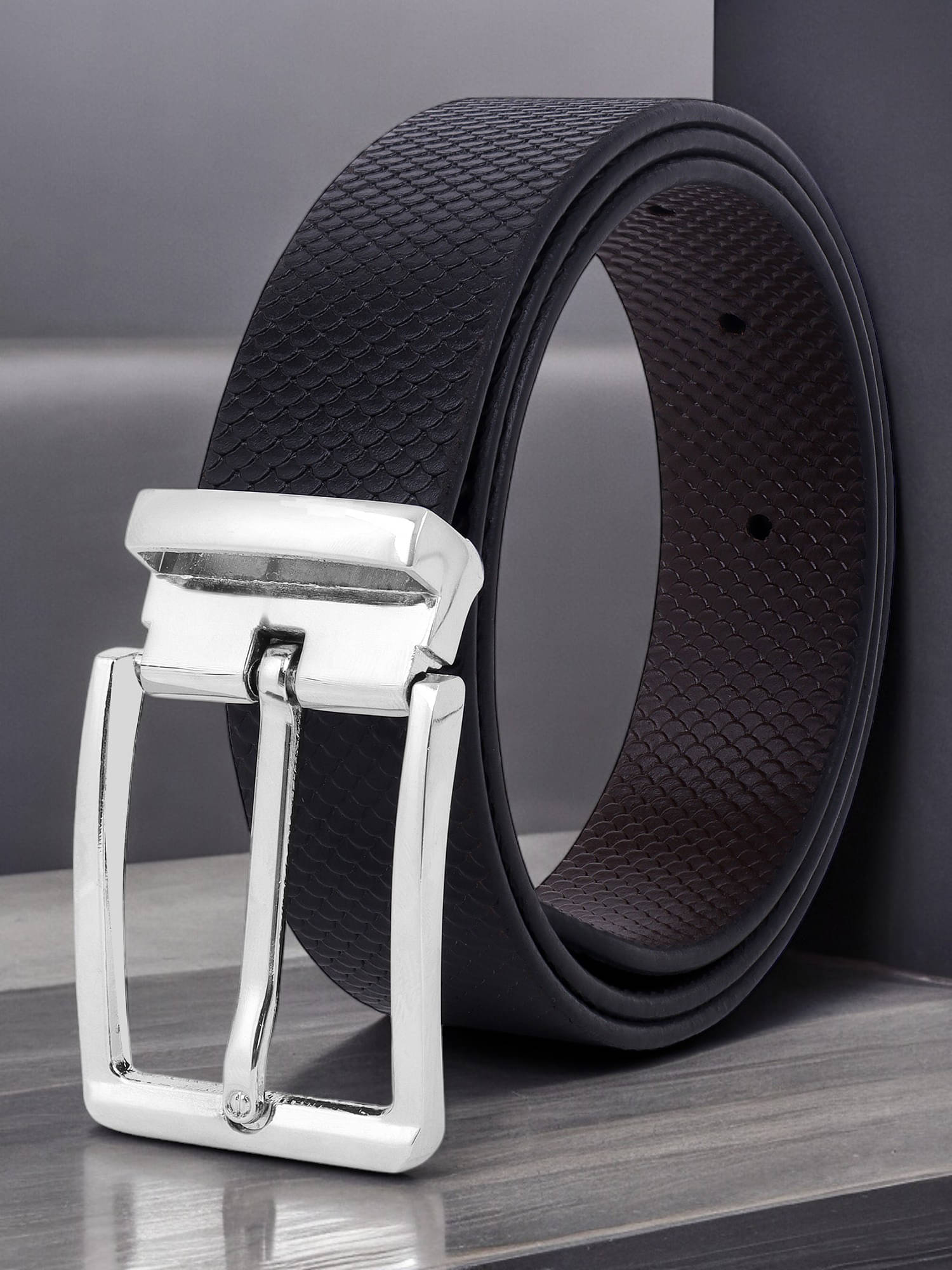     			SUNSHOPPING - Black 100% Leather Men's Reversible Belt ( Pack of 1 )