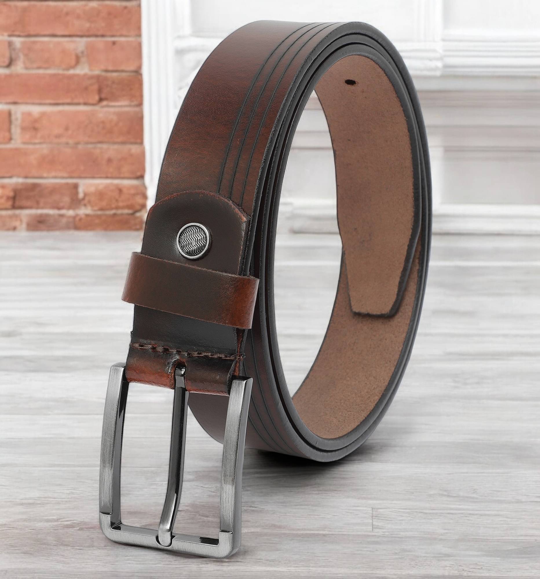     			SUNSHOPPING - Brown 100% Leather Men's Formal Belt ( Pack of 1 )