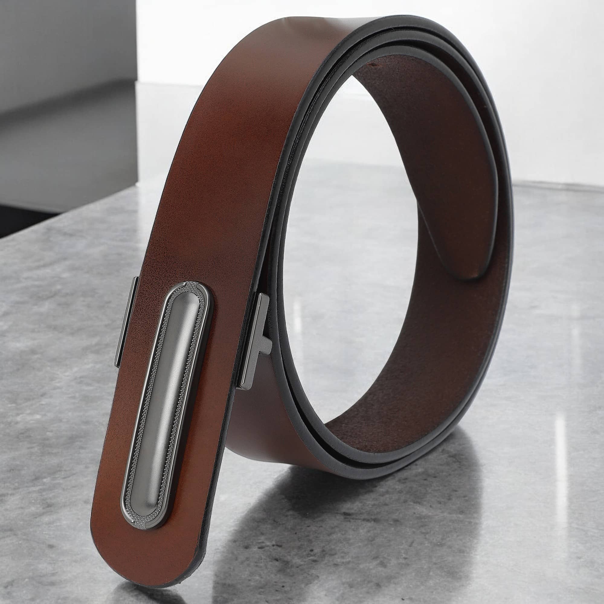 SUNSHOPPING - Brown 100% Leather Men's Formal Belt ( Pack of 1 )