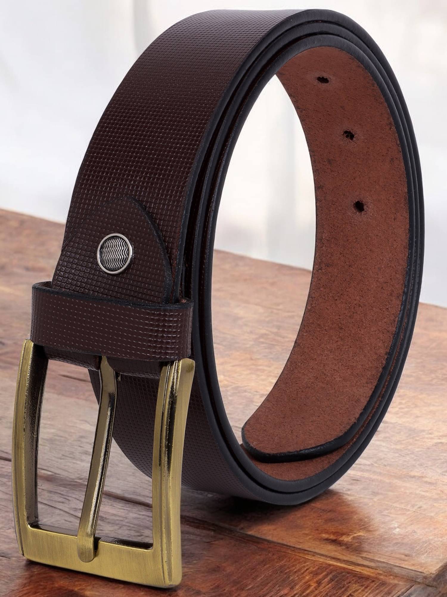 SUNSHOPPING - Brown 100% Leather Men's Formal Belt ( Pack of 1 ) SUNSHOPPING - Brown 100% Leather Men's Formal Belt ( Pack of 1 )