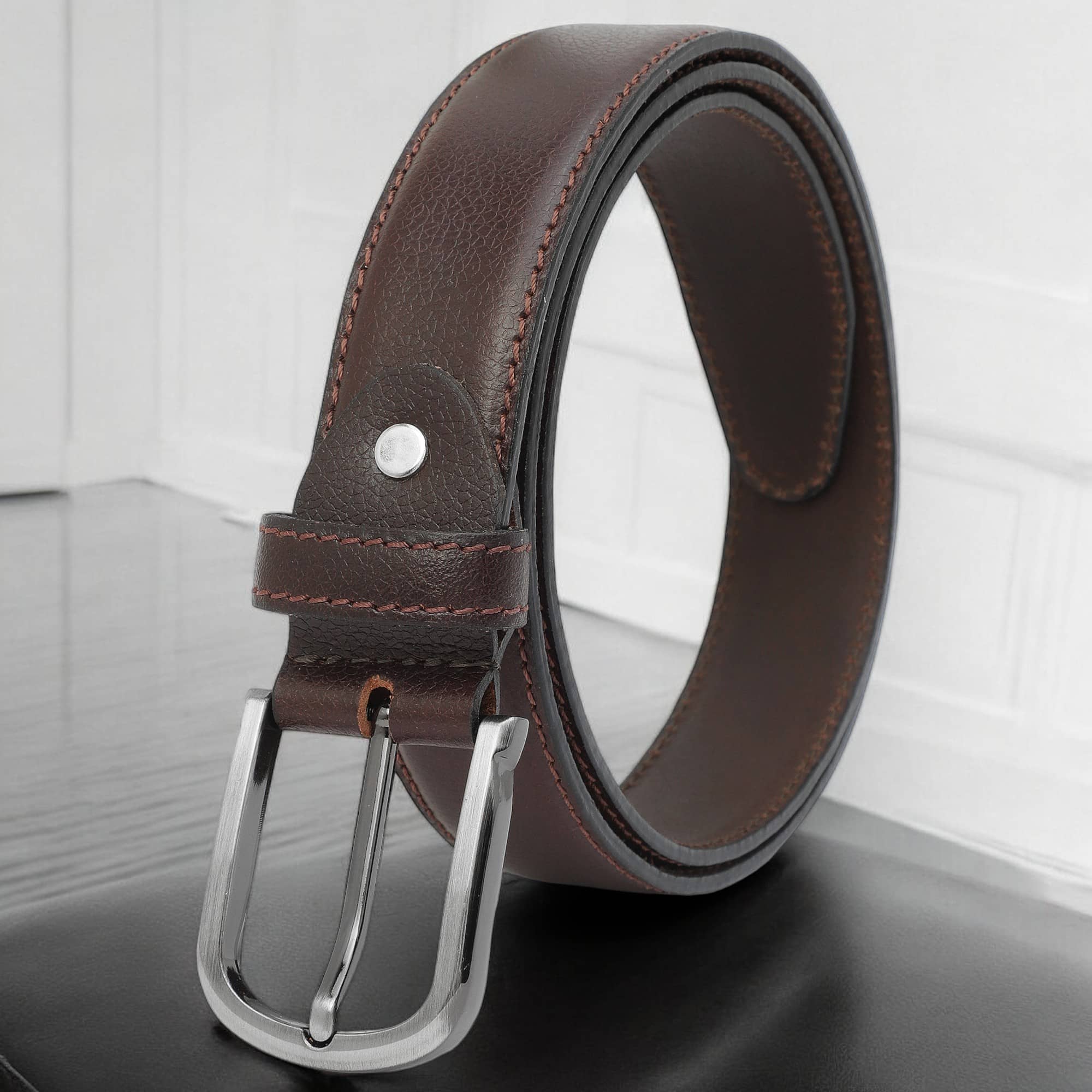 SUNSHOPPING - Brown 100% Leather Men's Formal Belt ( Pack of 1 )