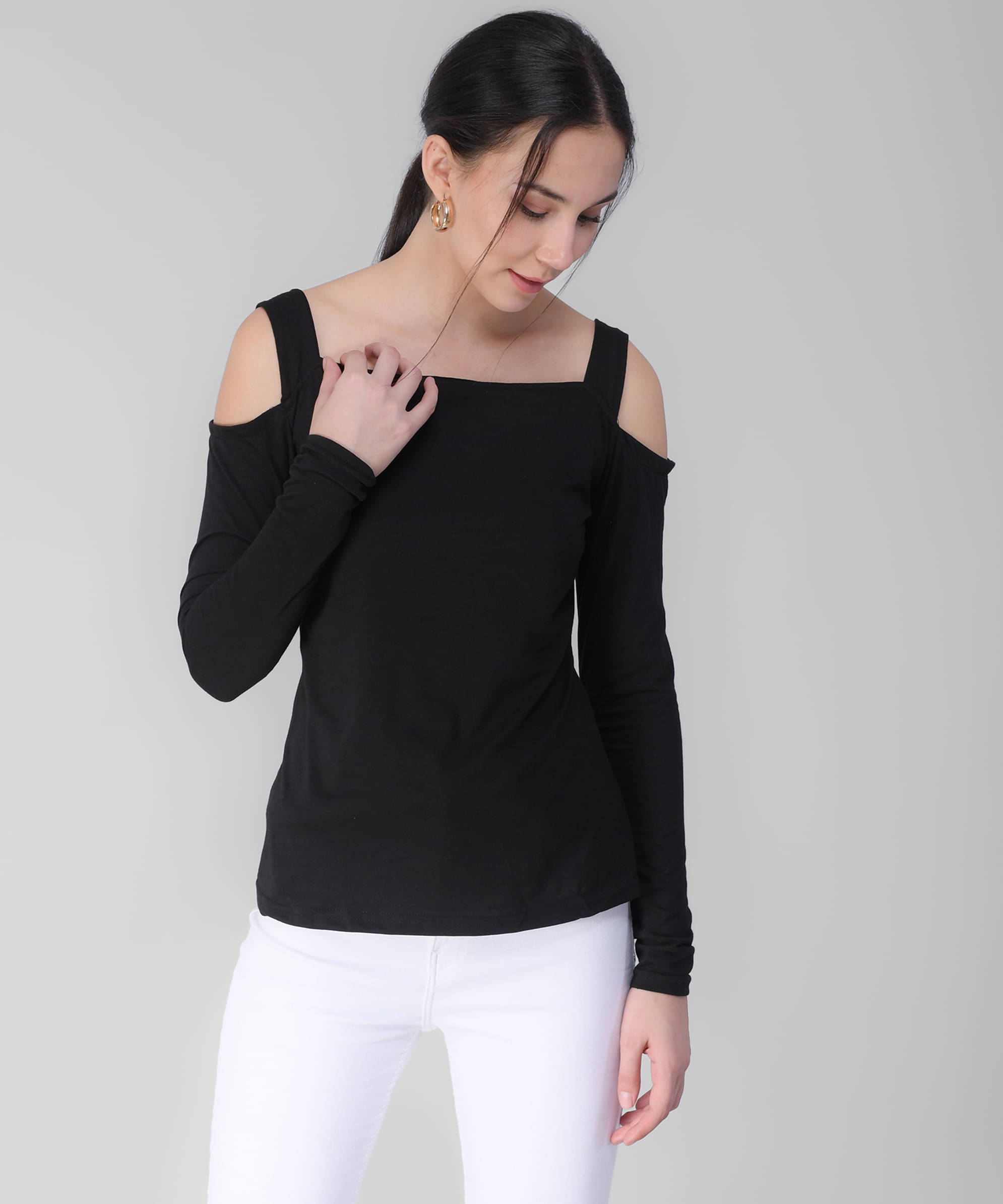vivient Women's Cotton Blend Regular Top ( Black ) vivient Women's Cotton Blend Regular Top ( Black )