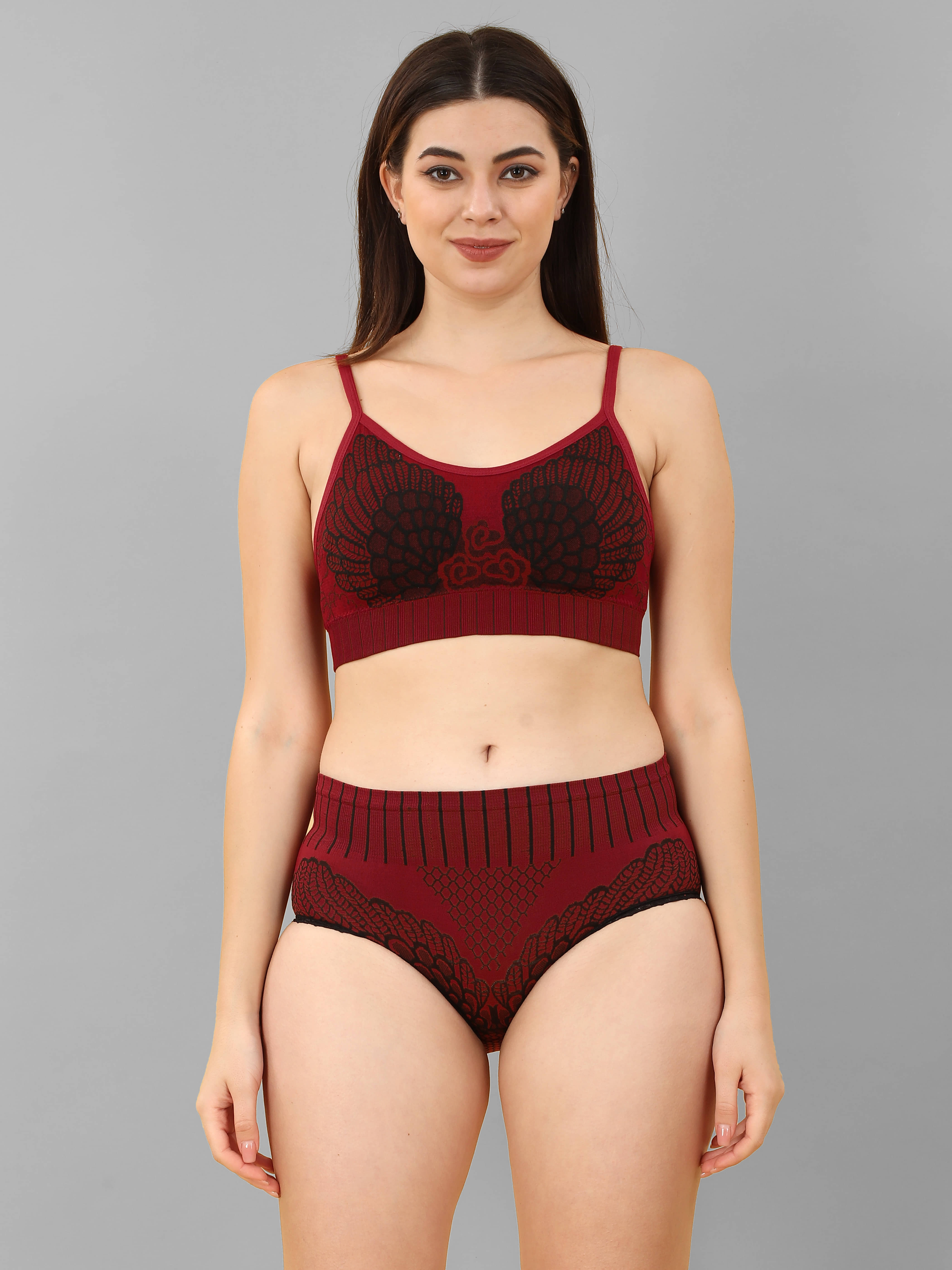 3Mads Cotton Women's Bra & Panty Set ( Maroon )