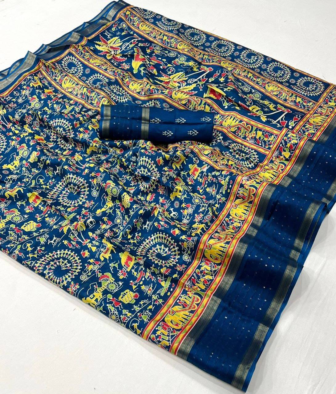 Arkia Silk Embellished Saree With Unstitched Blouse Piece ( Blue ) Arkia Silk Embellished Saree With Unstitched Blouse Piece ( Blue )