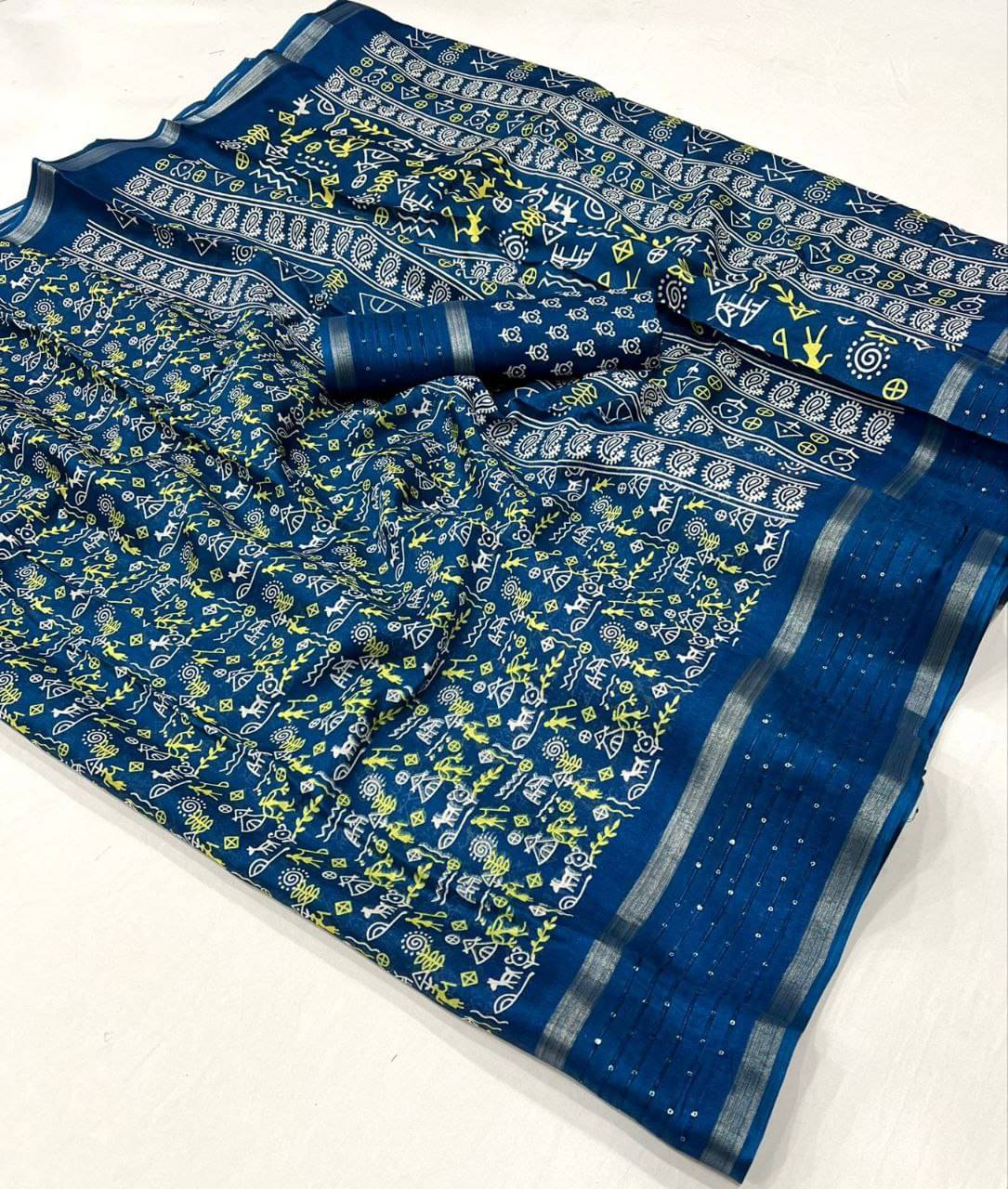 Arkia Silk Embellished Saree With Unstitched Blouse Piece ( Blue )     			Arkia Silk Embellished Saree With Unstitched Blouse Piece ( Blue )