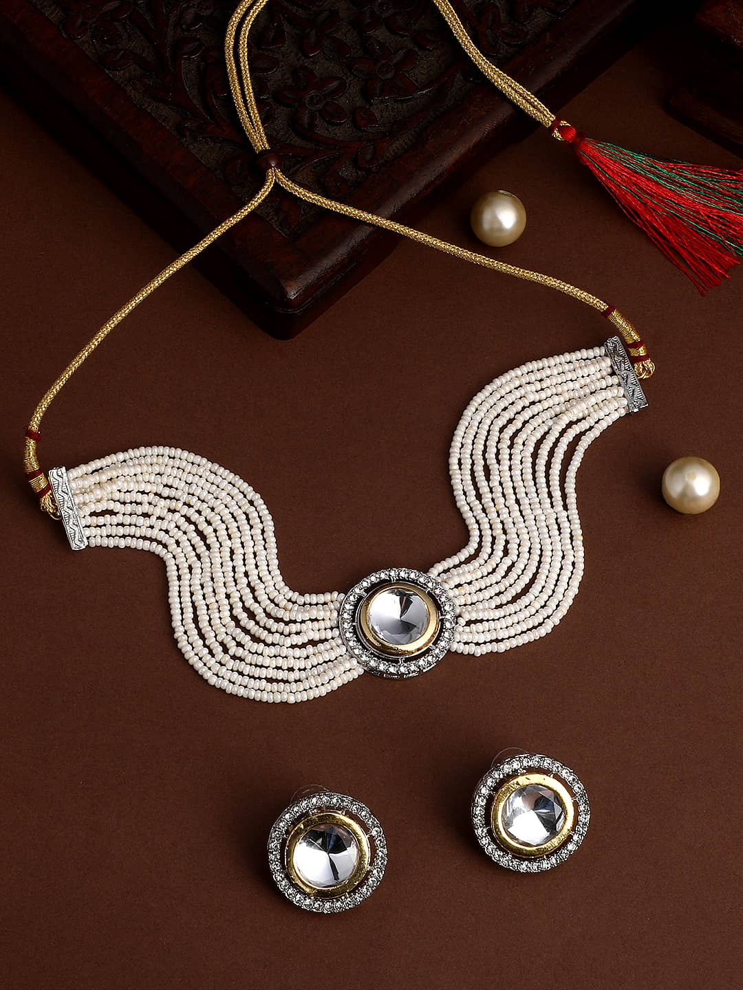 Asmitta Jewellery Golden Alloy Necklace Set ( Pack of 1 )