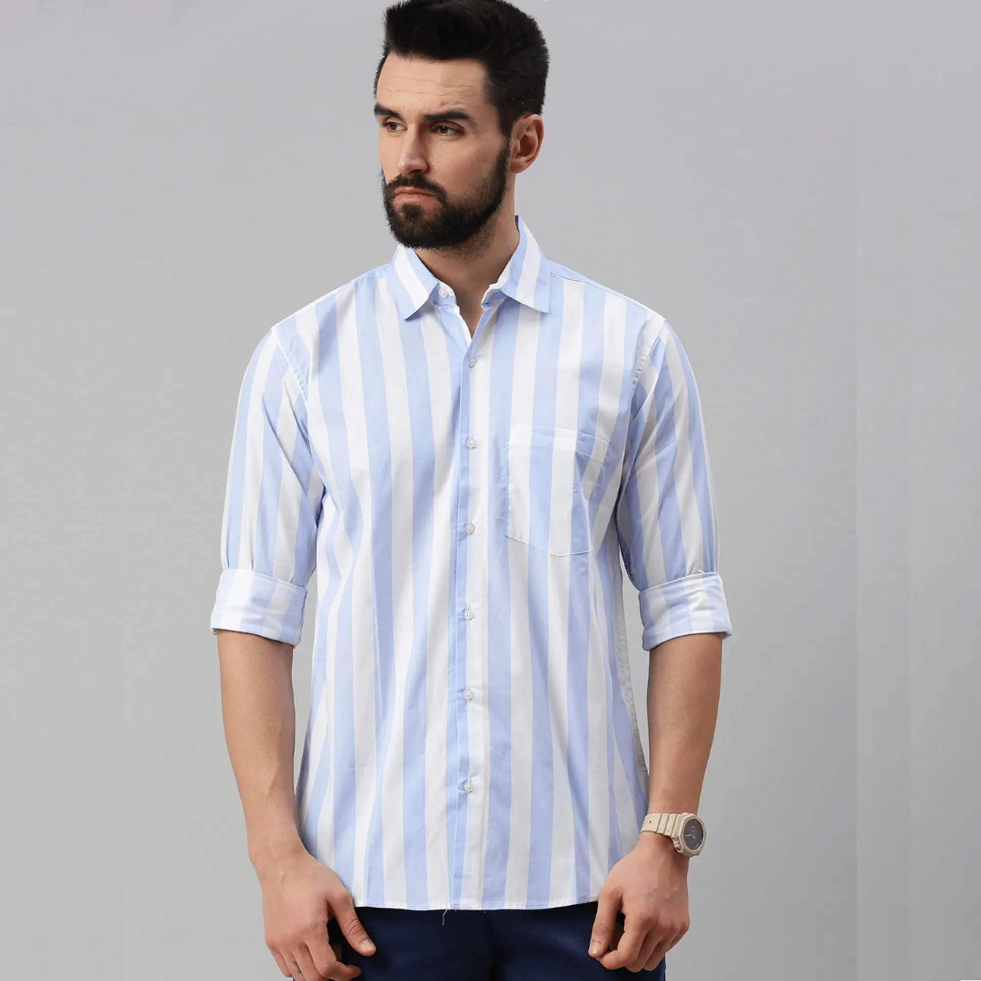     			BOUGHT FIRST Cotton Blend Regular Fit Full Sleeves Men's Formal Shirt - Light Blue ( Pack of 1 )