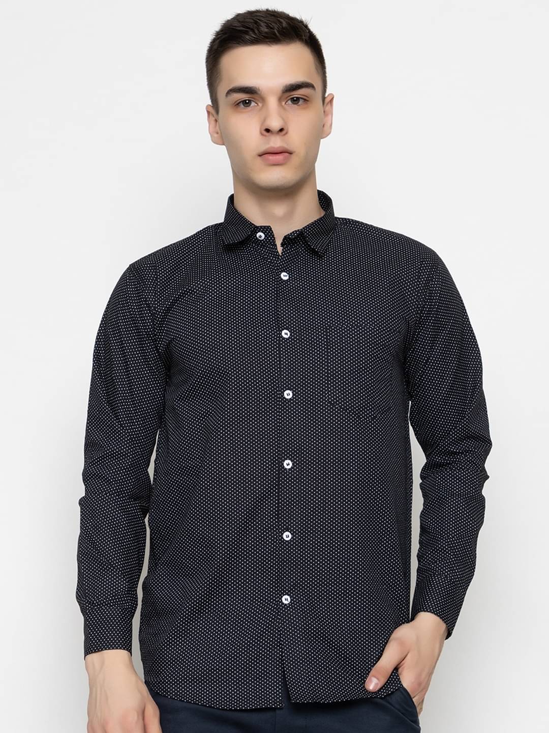 BOUGHT FIRST Cotton Blend Regular Fit Full Sleeves Men's Formal Shirt - Black ( Pack of 1 ) BOUGHT FIRST Cotton Blend Regular Fit Full Sleeves Men's Formal Shirt - Black ( Pack of 1 )