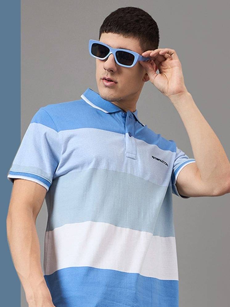 BRONATION Pack of 1 Cotton Regular Fit Striped Half Sleeves Men's Polo T Shirt ( Aqua ) BRONATION Pack of 1 Cotton Regular Fit Striped Half Sleeves Men's Polo T Shirt ( Aqua )