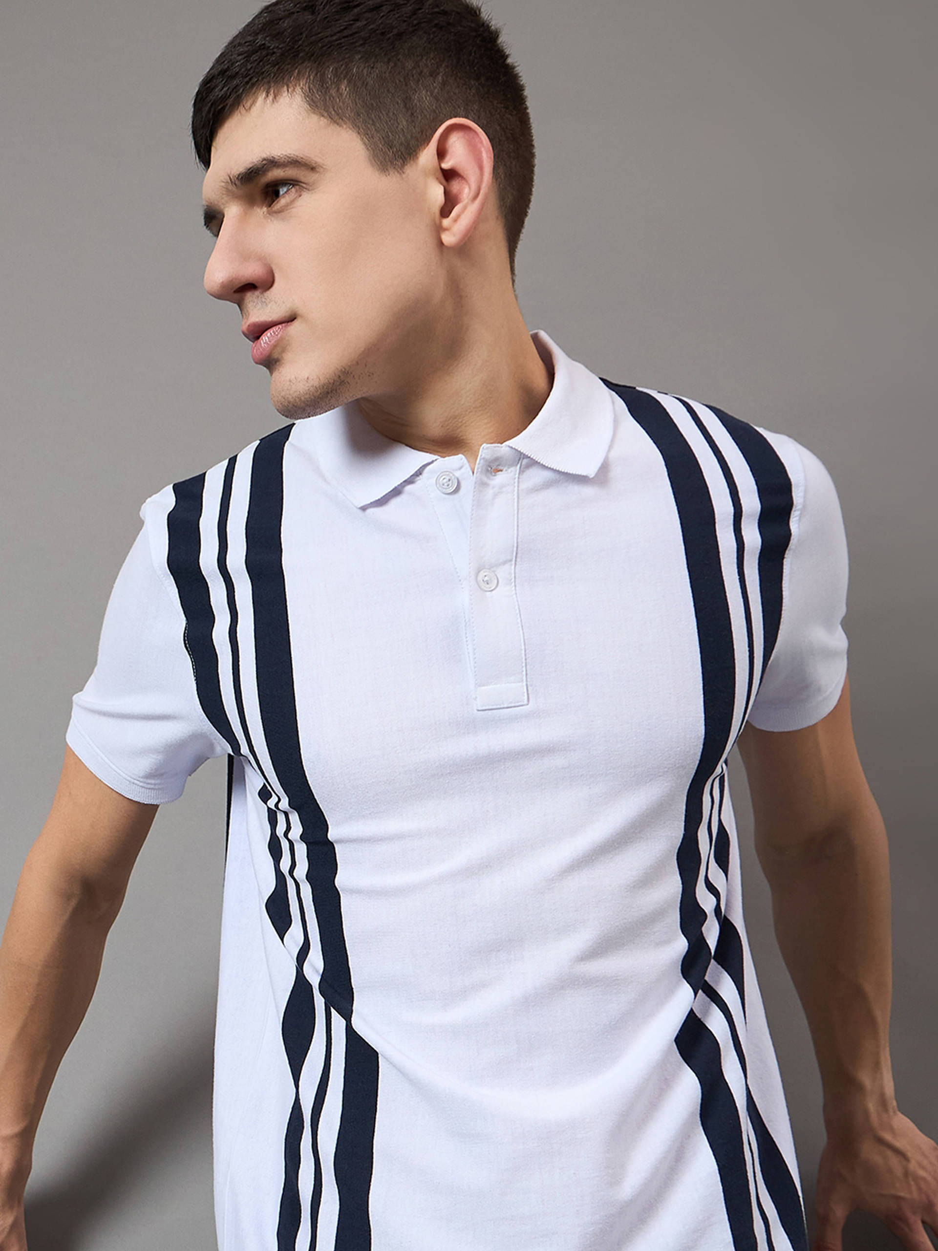 BRONATION Pack of 1 Cotton Regular Fit Striped Half Sleeves Men's Polo T Shirt ( White )     			BRONATION Pack of 1 Cotton Regular Fit Striped Half Sleeves Men's Polo T Shirt ( White )
