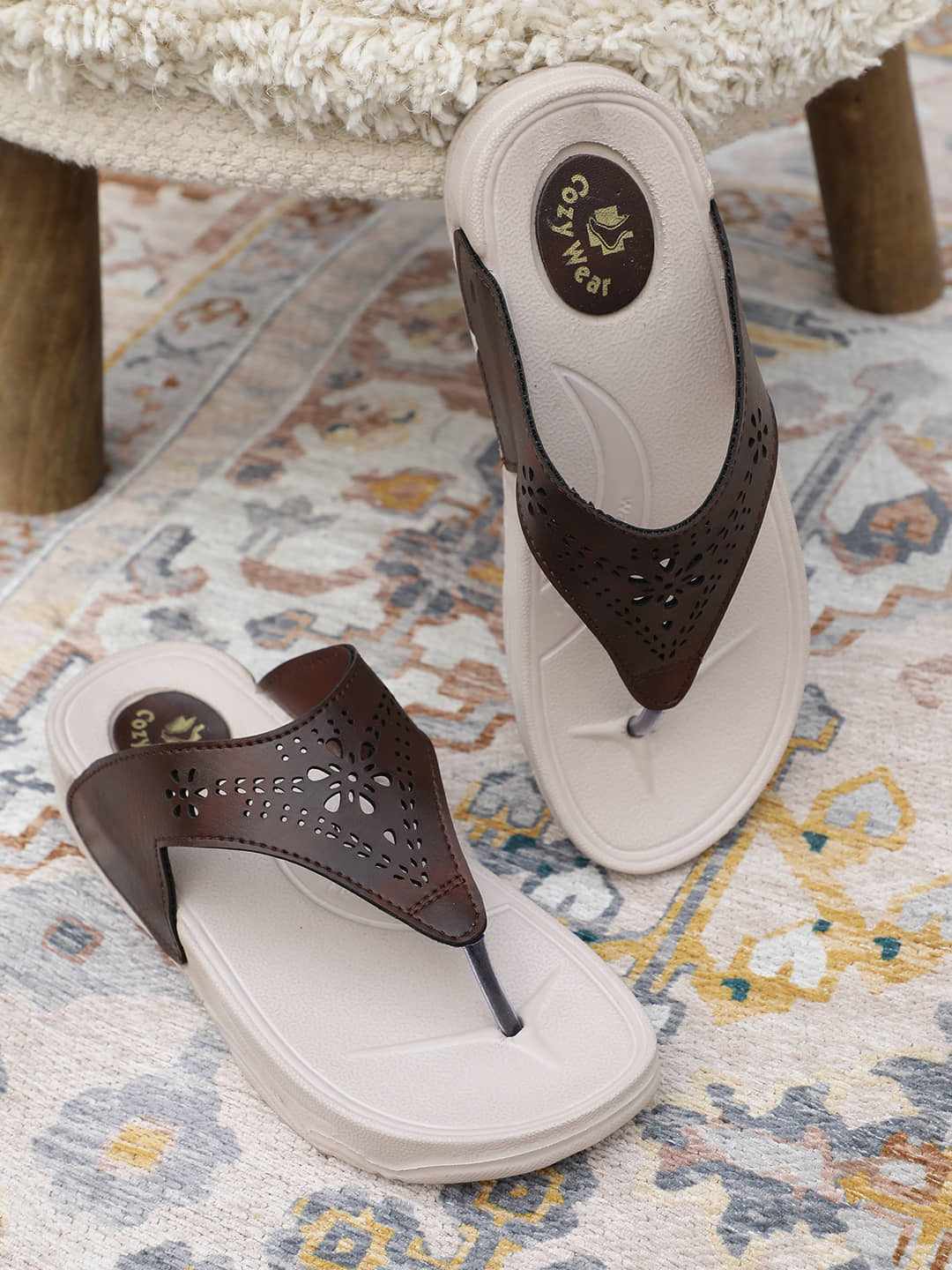 Cozy Wear Brown Women's Leather Slipper