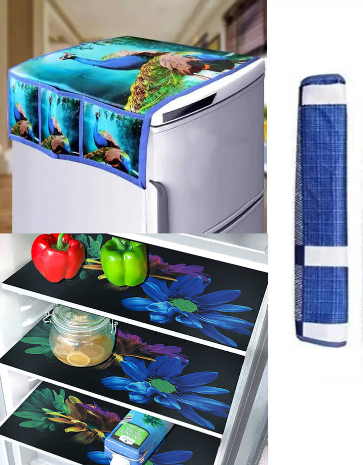 Crosmo Polyester Floral Printed Fridge Mat & Cover ( 99 53 ) Pack of 5 - Multicolor
