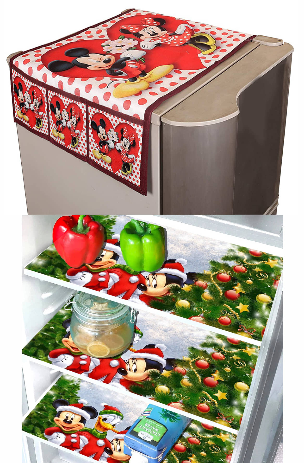 Crosmo Polyester Floral Printed Fridge Mat & Cover ( 99 53 ) Pack of 4 - Multicolor