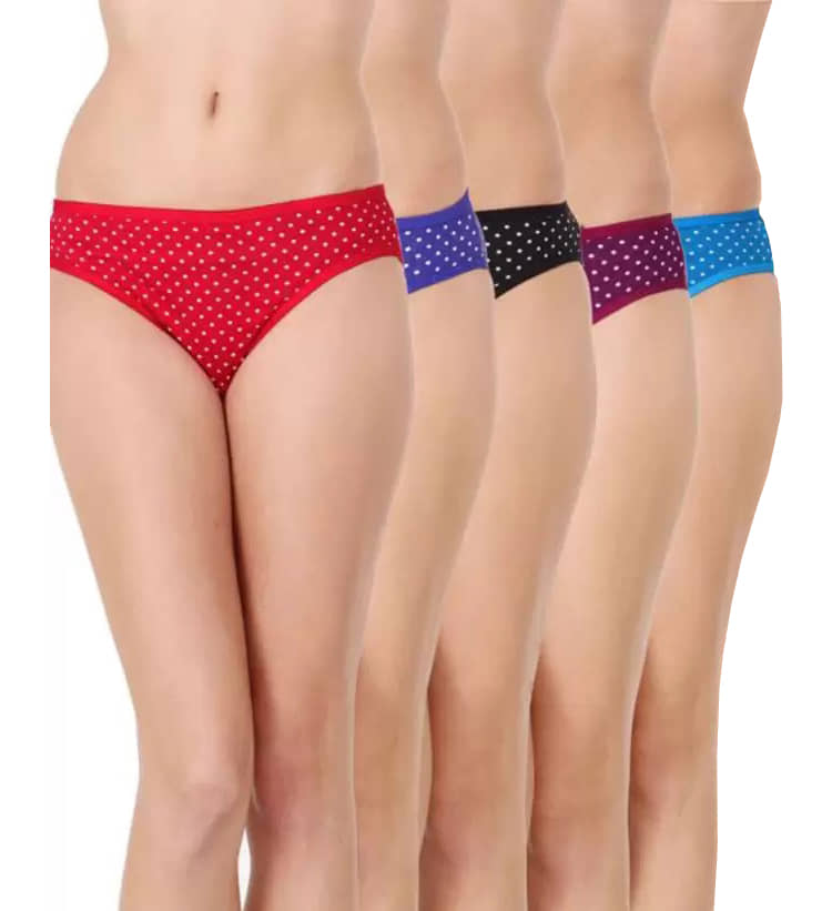 DOOZIE LOVEPLUS Pack of 5 Poly Cotton Printed Women's Bikini ( Multicolor )
