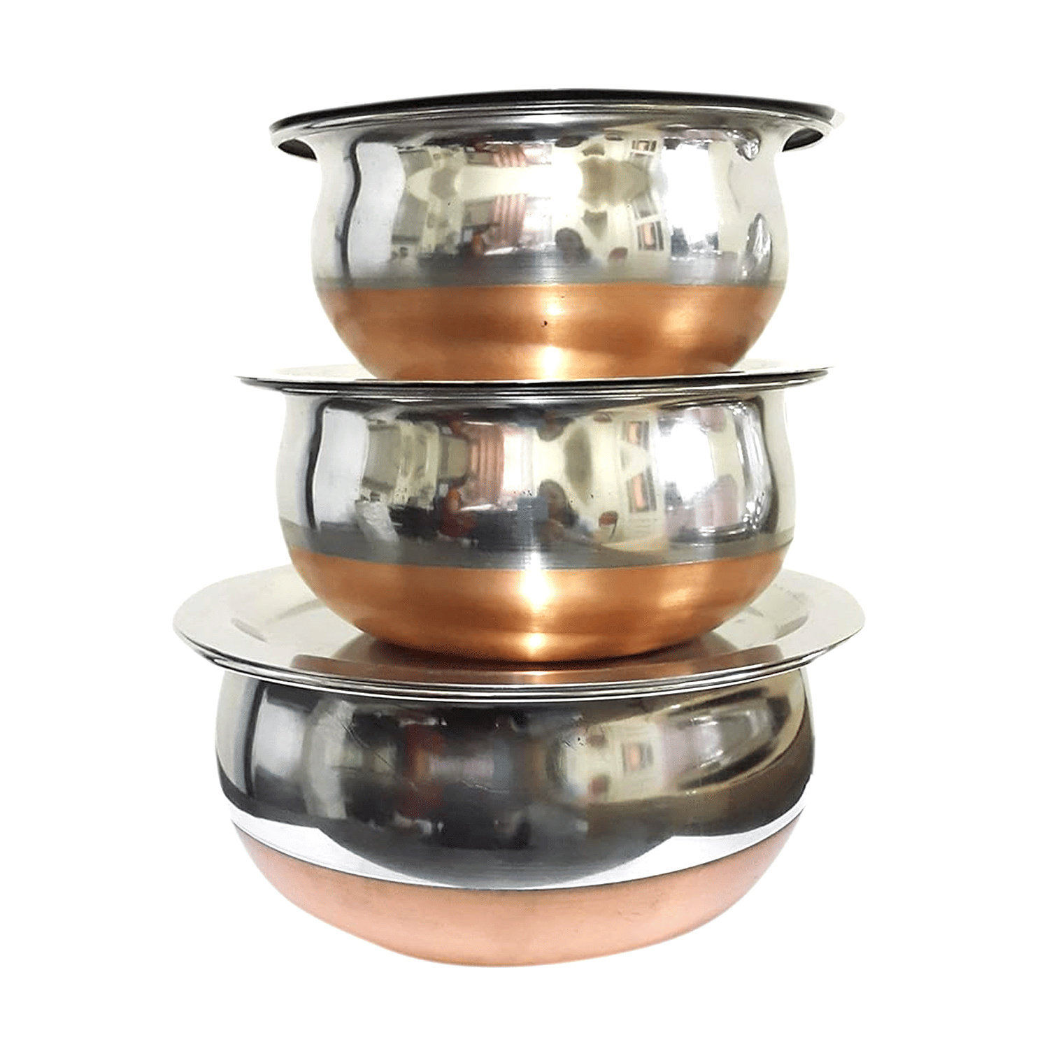    			Dynore Bowls with lid Plain Stainless Steel Dinner Set ( Pack of 3 ) Silver