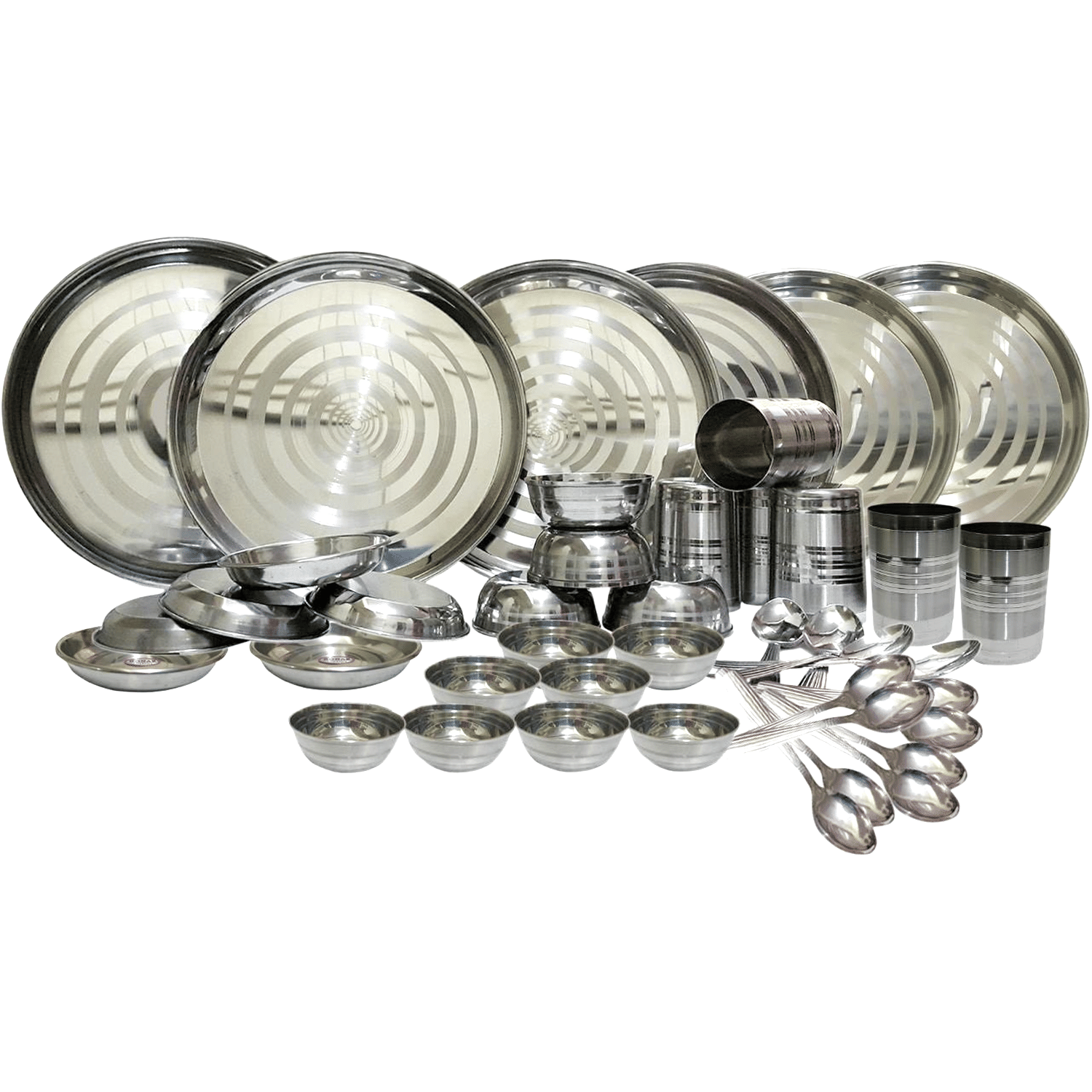 Dynore Dinner Set Plain Stainless Steel Dinner Set ( Pack of 48 ) Silver Dynore Dinner Set Plain Stainless Steel Dinner Set ( Pack of 48 ) Silver