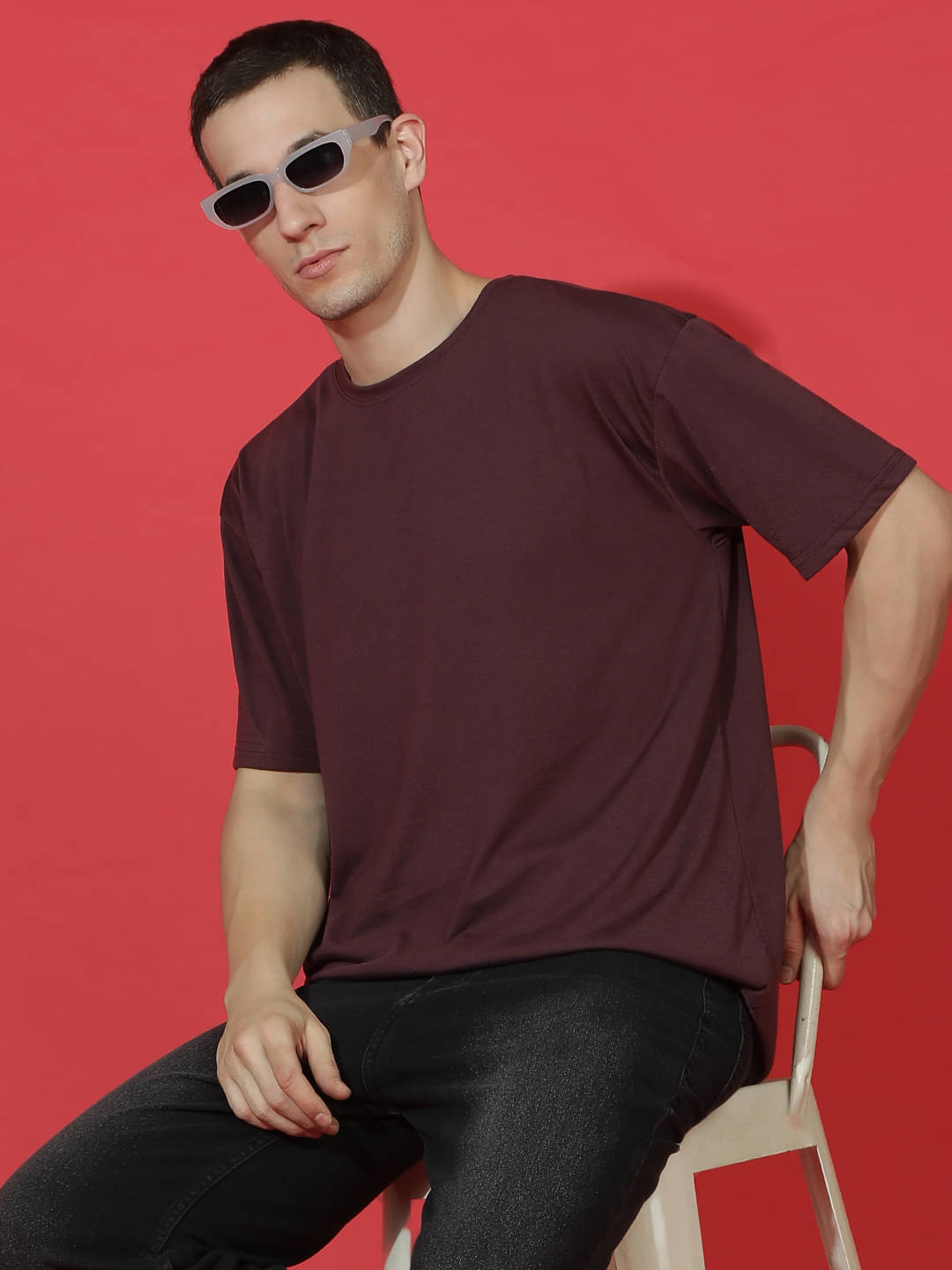 EPPE Pack of 1 Cotton Blend Oversized Fit Men's T-Shirt ( Wine )     			EPPE Pack of 1 Cotton Blend Oversized Fit Men's T-Shirt ( Wine )