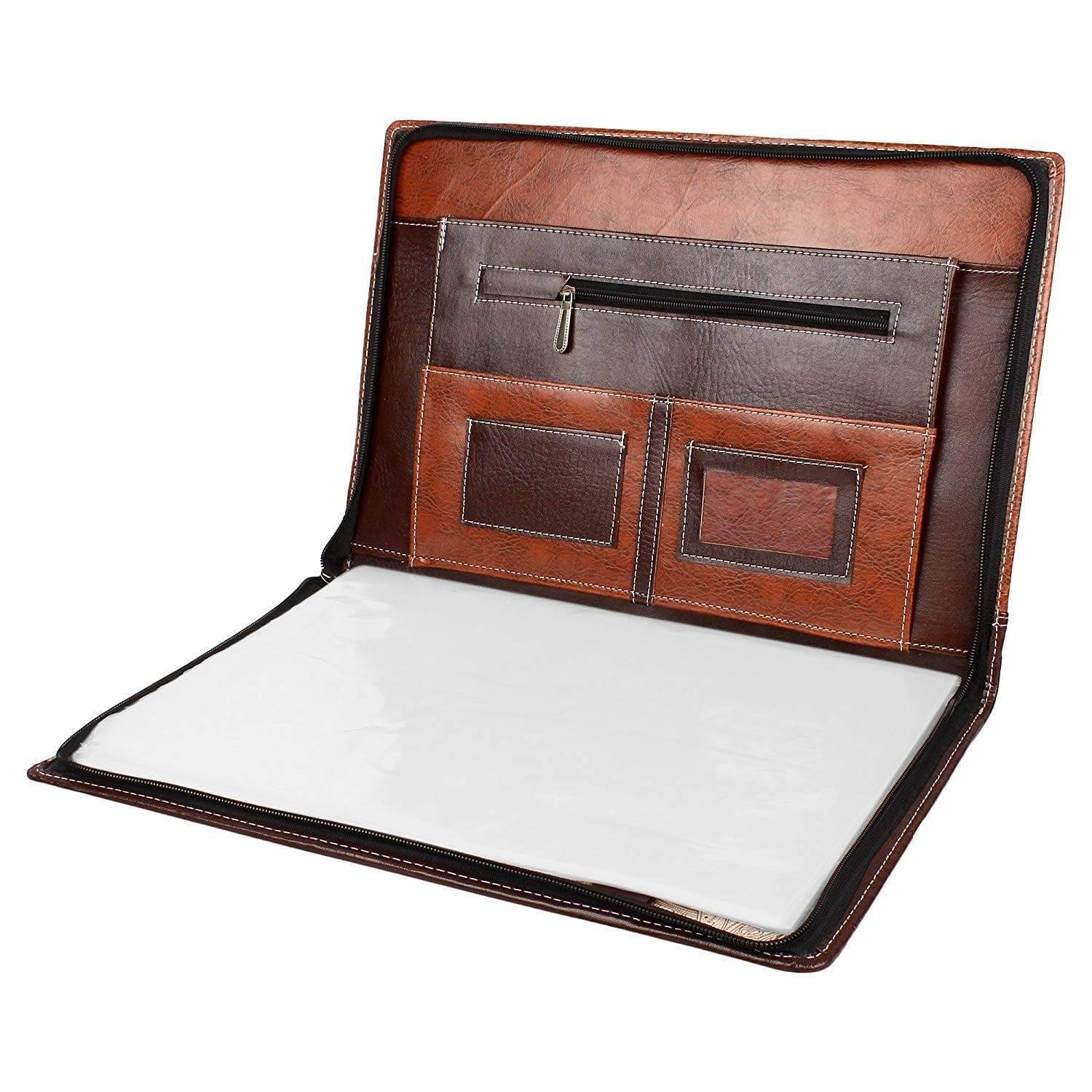     			Leather Zip File and Folder, Professional B4 Size Folder with 20 Leafs for Holding up to 40 Certificate,Documents - Set of 1 Light Brown