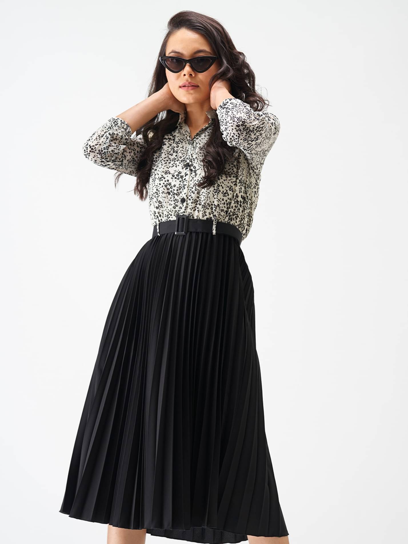Femvy Women Polyester Printed Fit & Flare Dress ( Black ) Femvy Women Polyester Printed Fit & Flare Dress ( Black )