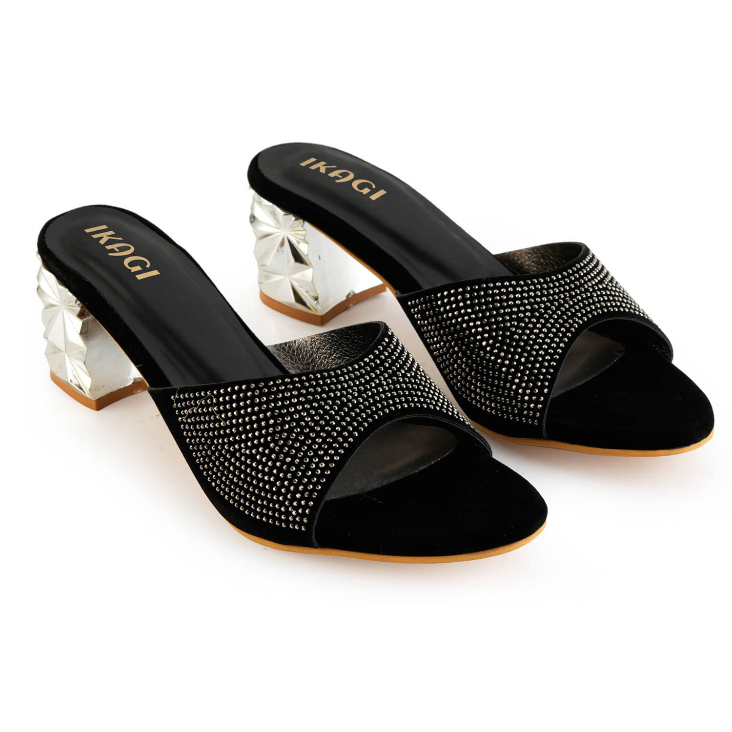    			IKAGI Black Women's Slip On Heels