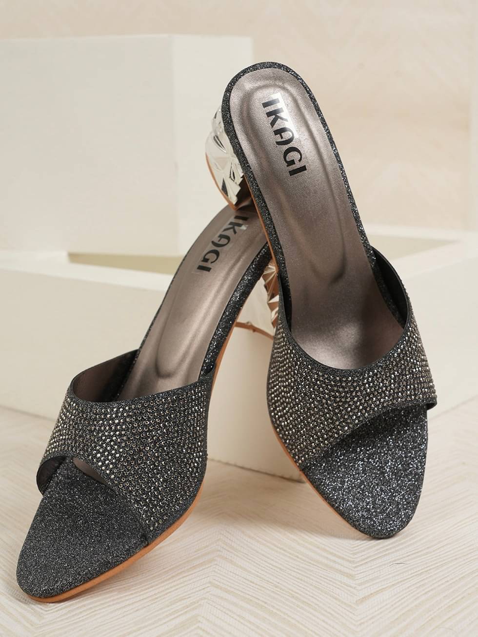     			IKAGI Gray Women's Slip On Heels